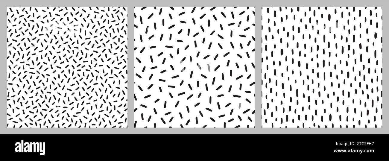 Small dash pattern on white background set. Hand drawn small black dash seamless pattern. Simple minimal abstract, geometric texture design seamless background. Vector illustration Stock Vector