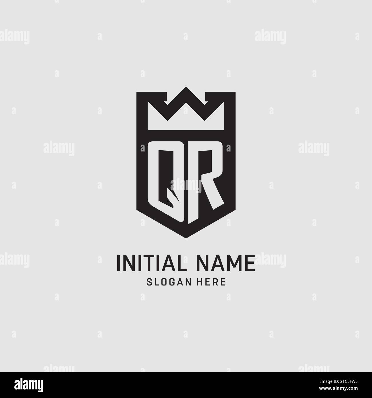 Initial QR logo shield shape, creative esport logo design vector graphic Stock Vector