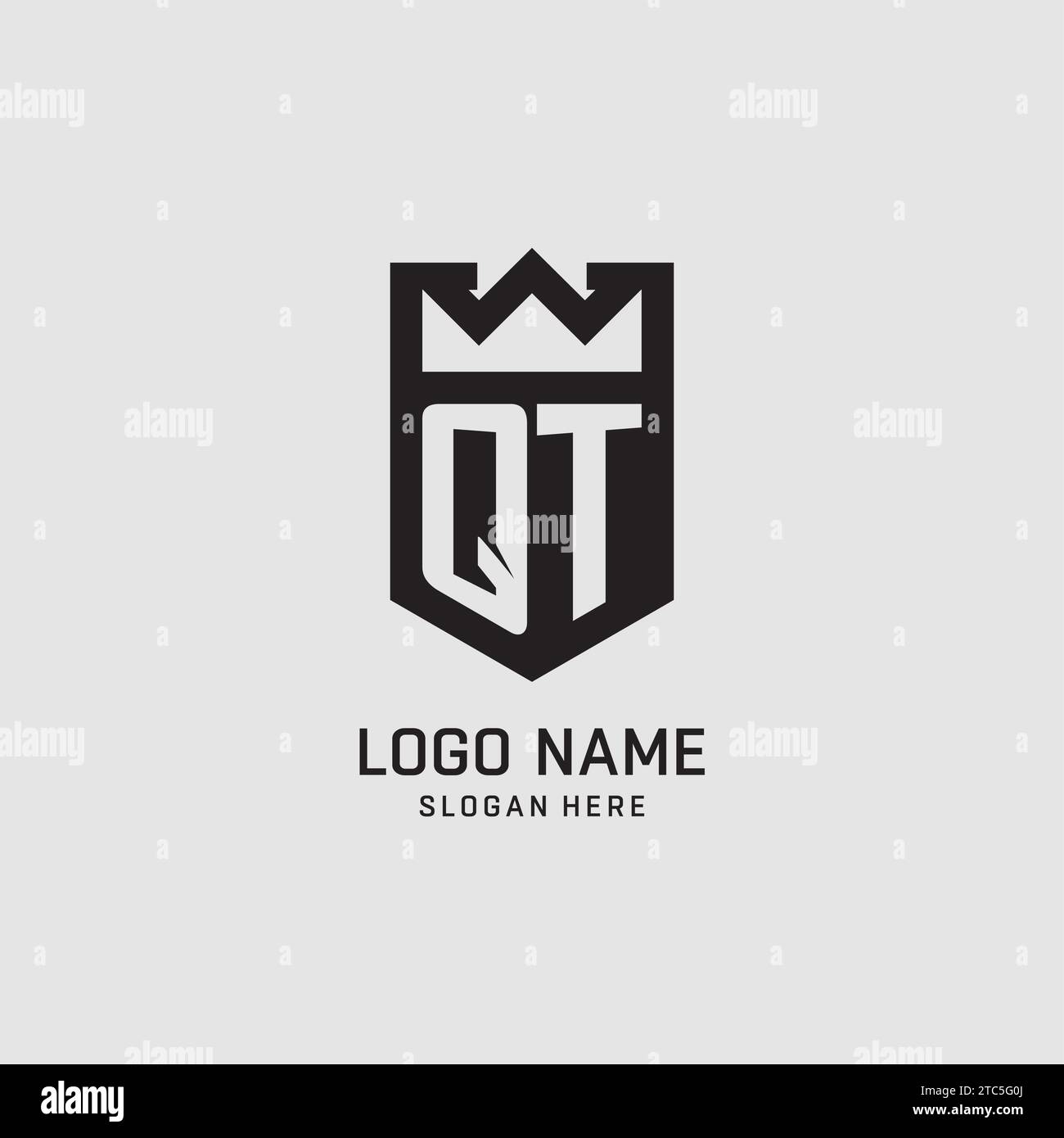 Initial QT logo shield shape, creative esport logo design vector graphic Stock Vector