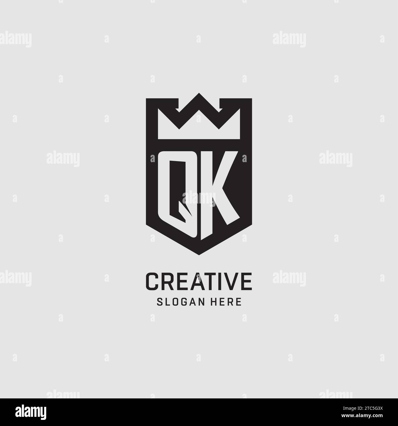 Initial QK logo shield shape, creative esport logo design vector graphic Stock Vector