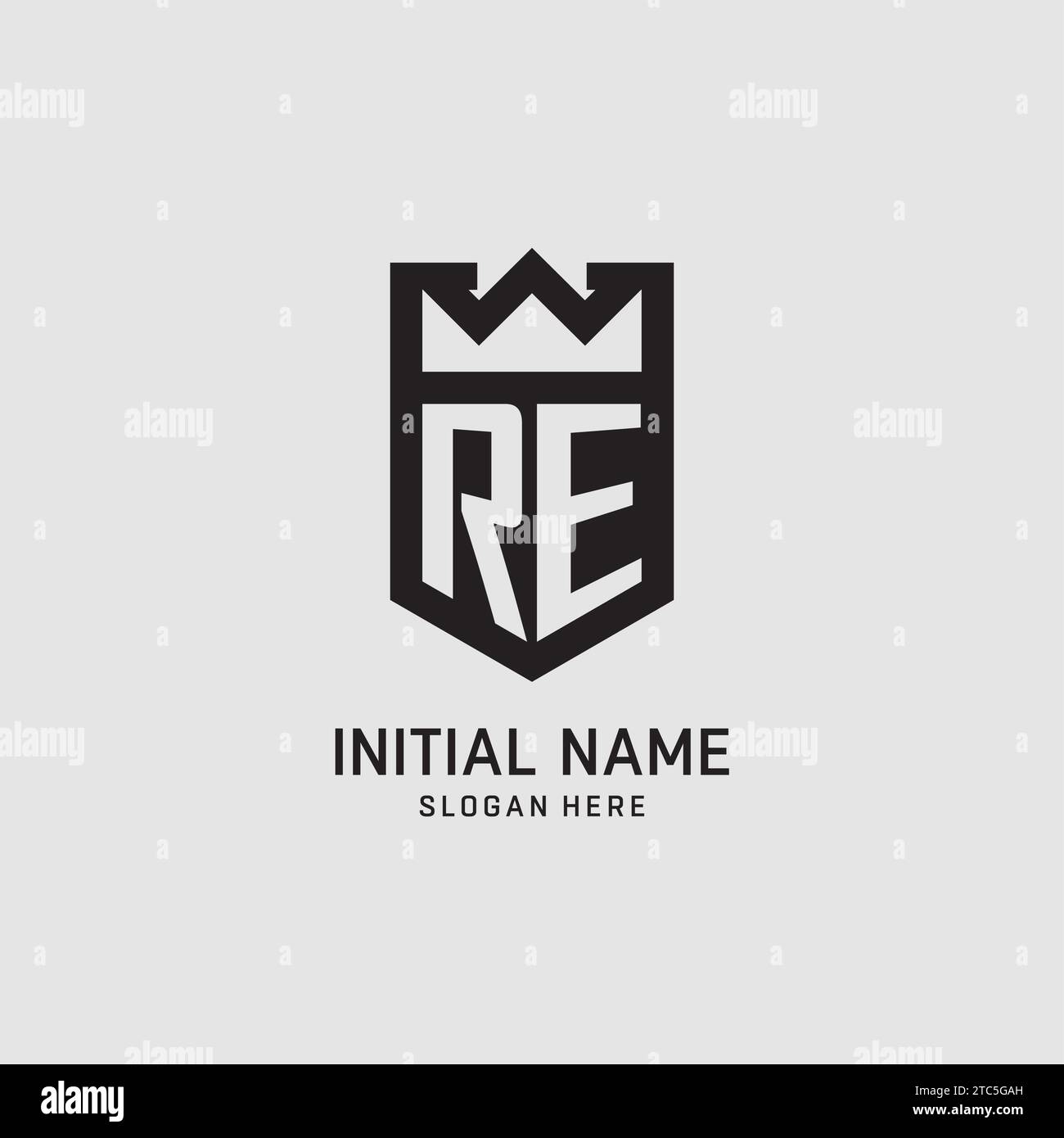 Initial RE logo shield shape, creative esport logo design vector graphic Stock Vector