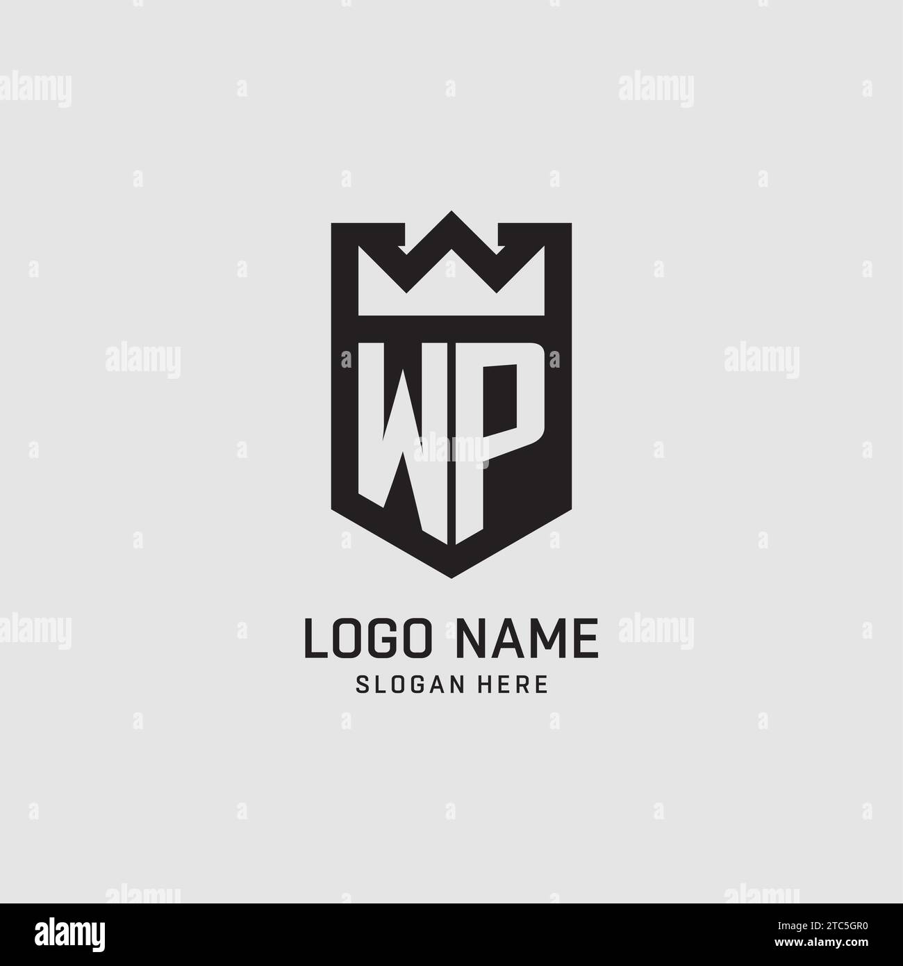 Initial WP logo shield shape, creative esport logo design vector graphic Stock Vector