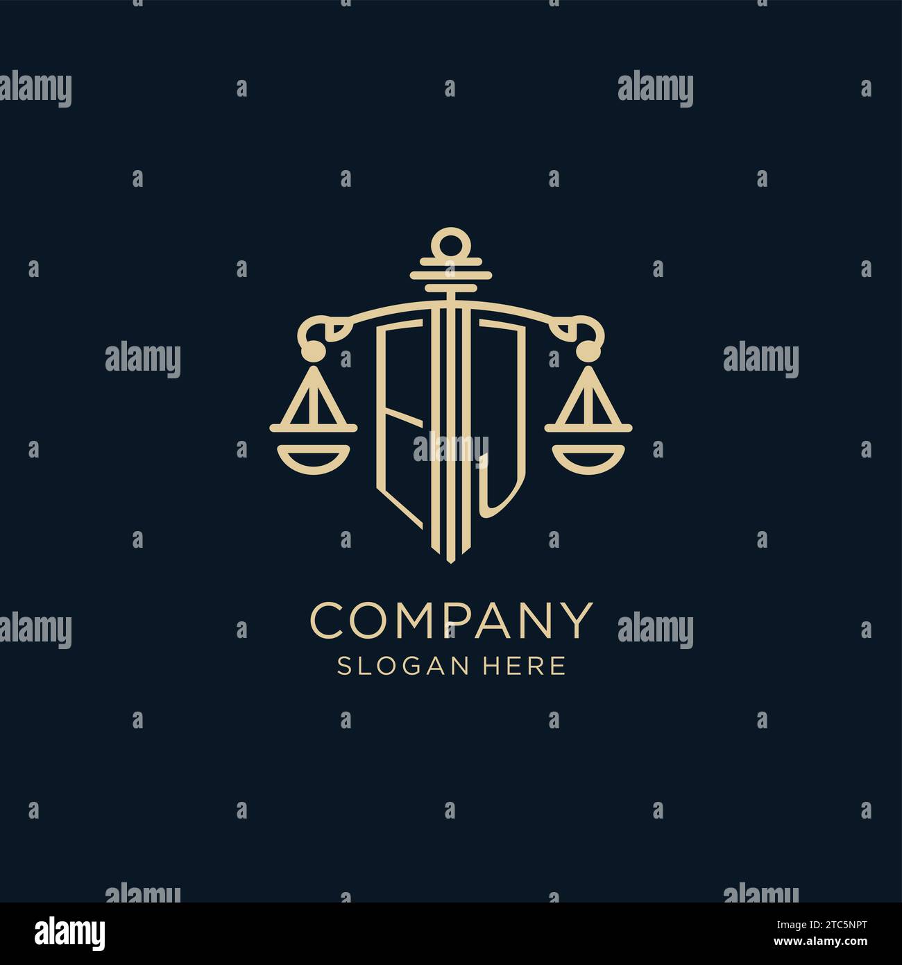Initial EJ logo with shield and scales of justice, luxury and modern ...
