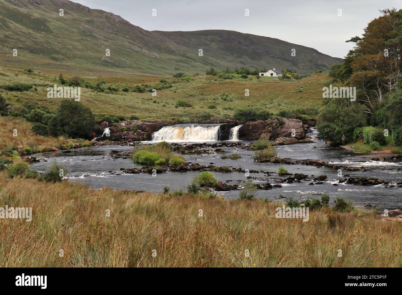 Leenane - Panorama delle Aasleagh Falls sul Erriff River Stock Photo