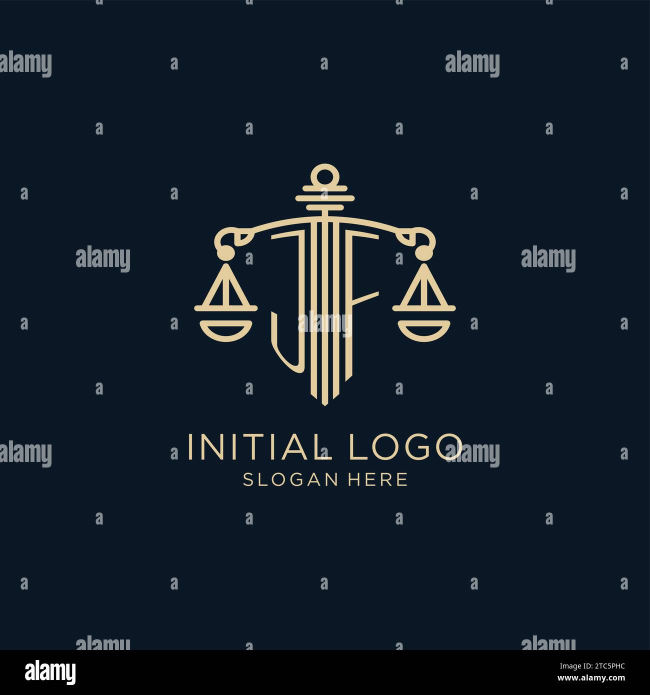 Initial JF logo with shield and scales of justice, luxury and modern ...
