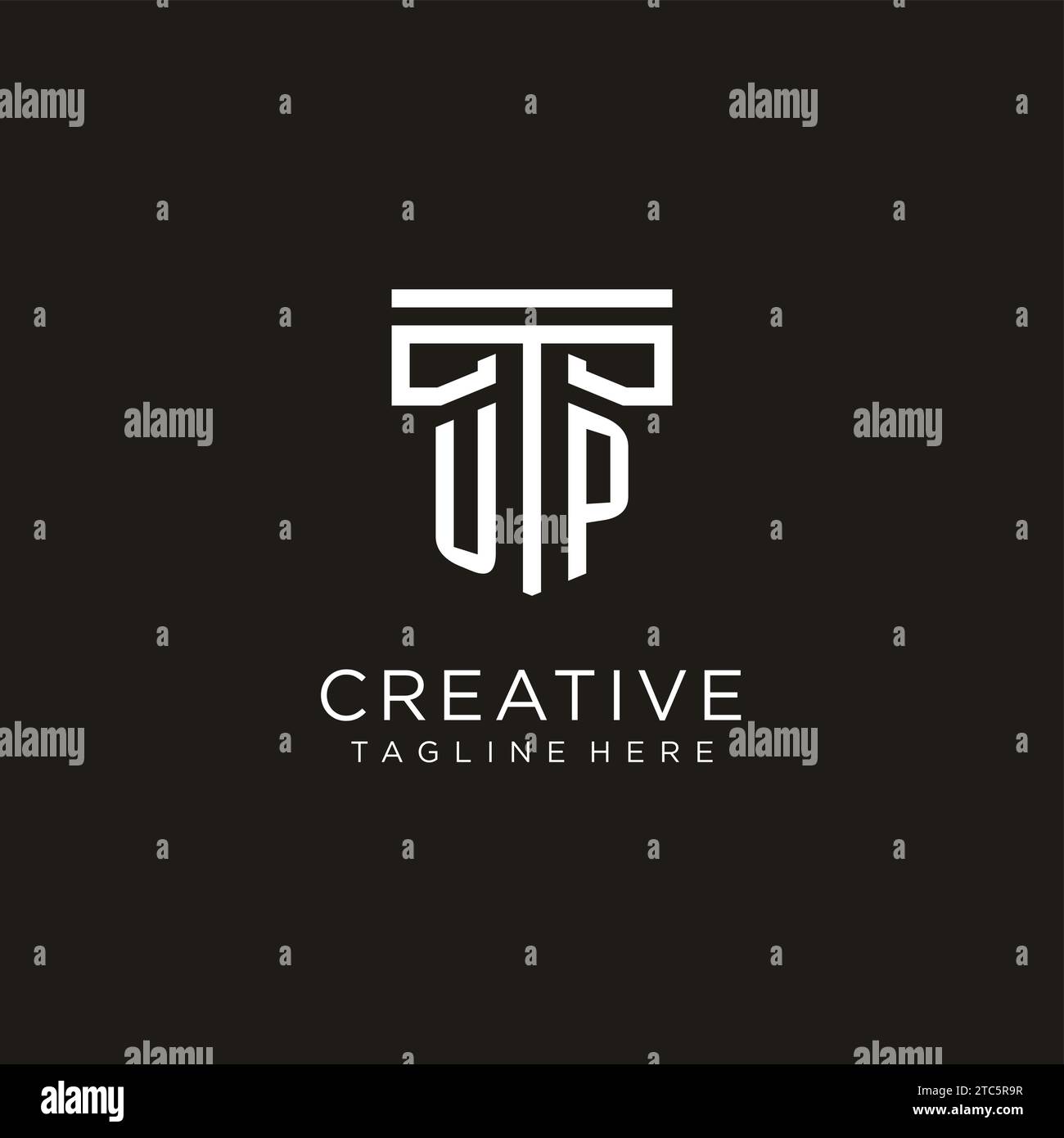 UP initial logo with geometric pillar style design, creative modern law firm logo design Stock Vector
