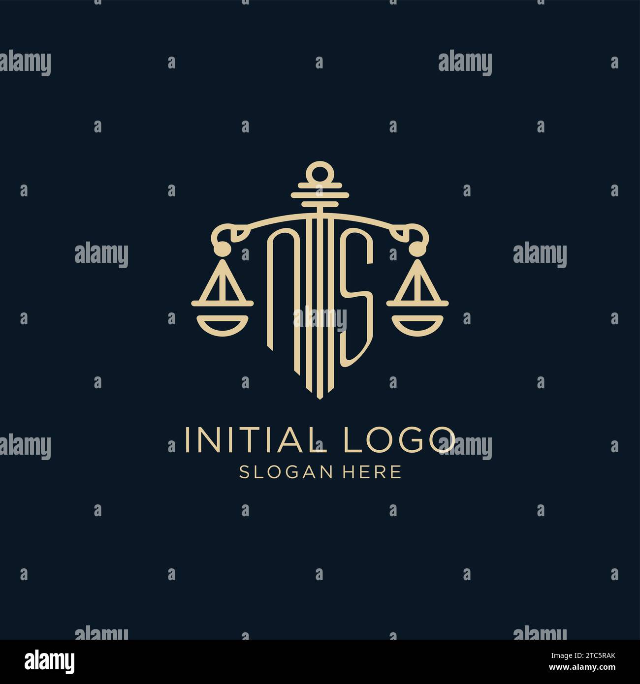 Initial NS logo with shield and scales of justice, luxury and modern ...