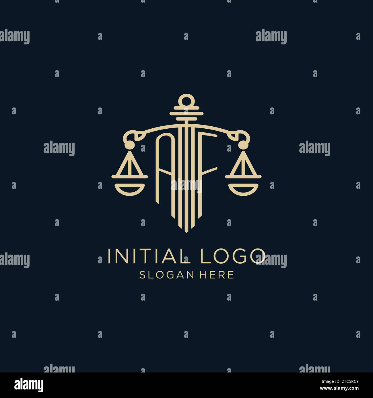 Initial AF logo with shield and scales of justice, luxury and modern ...