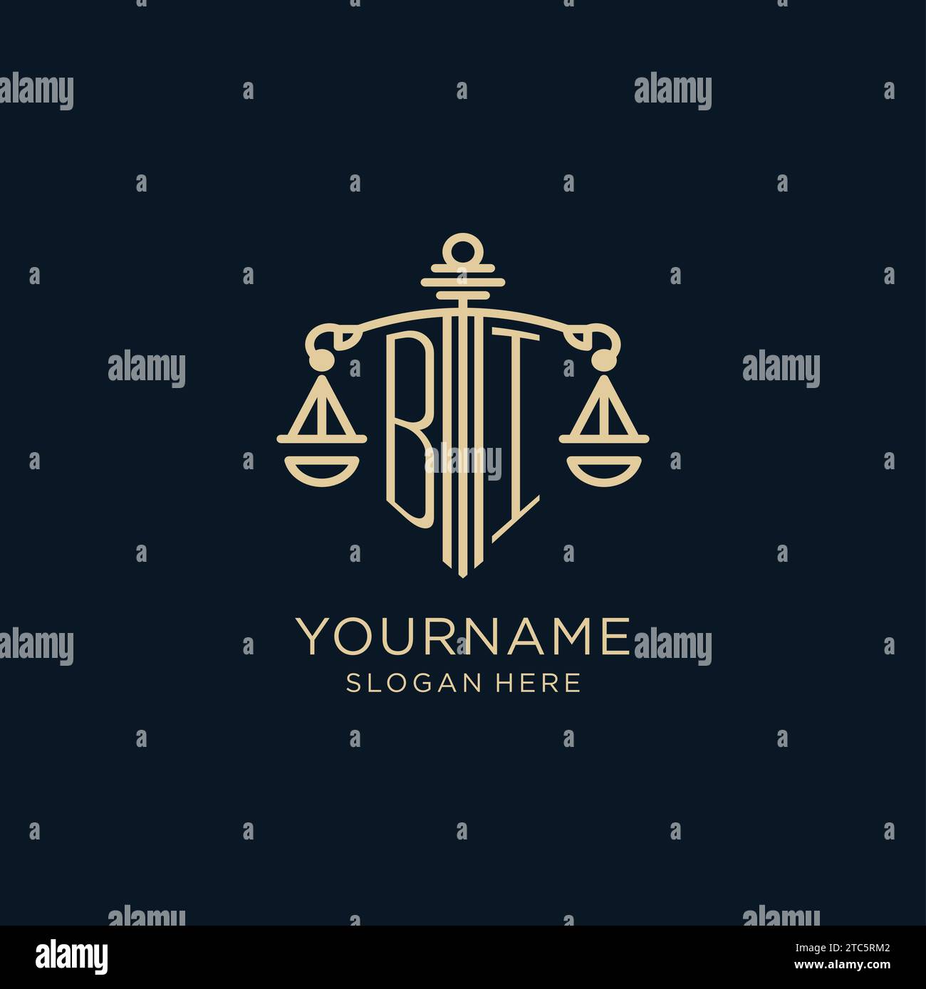 Initial BI logo with shield and scales of justice, luxury and modern ...