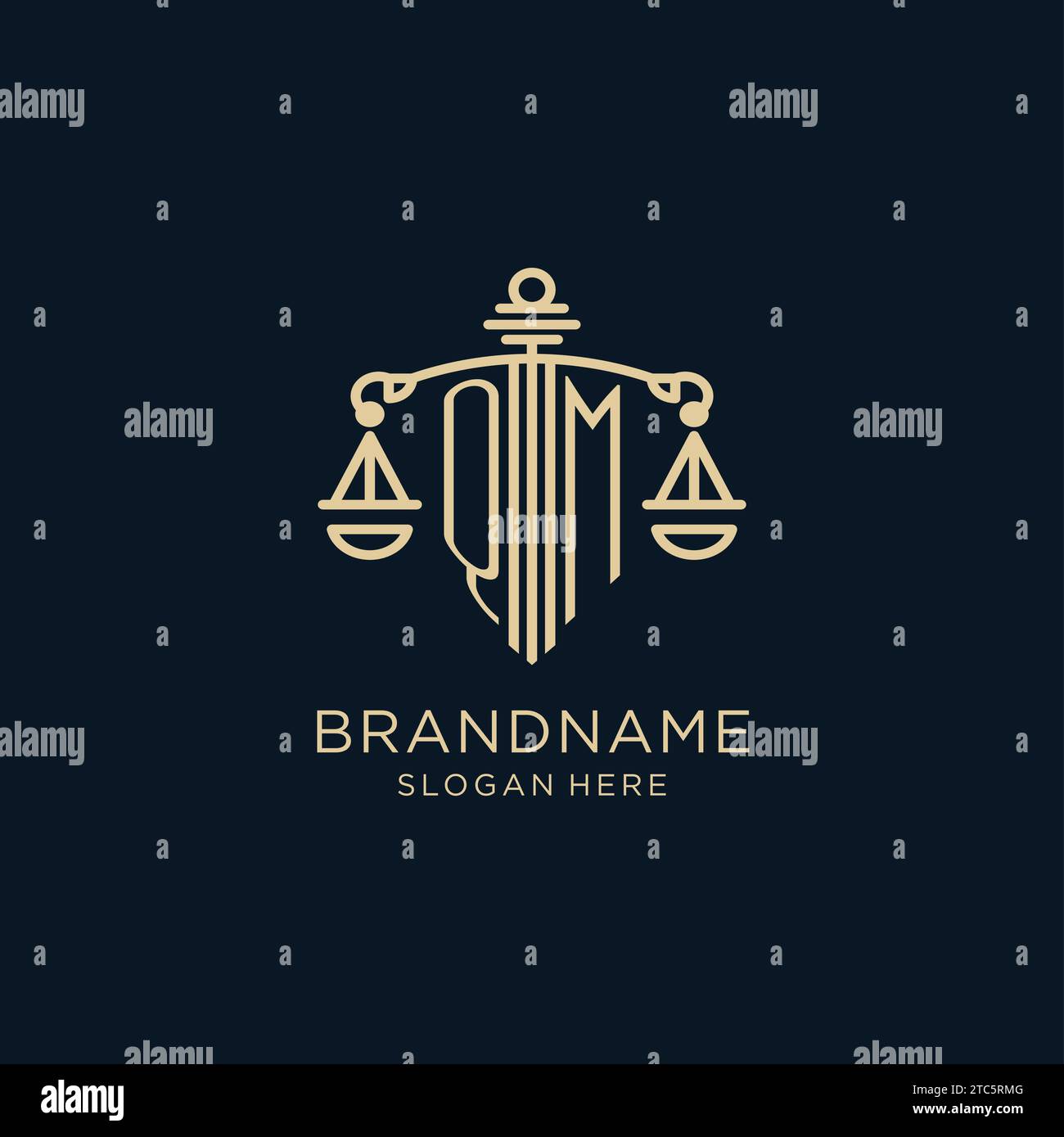 Initial QM logo with shield and scales of justice, luxury and modern ...