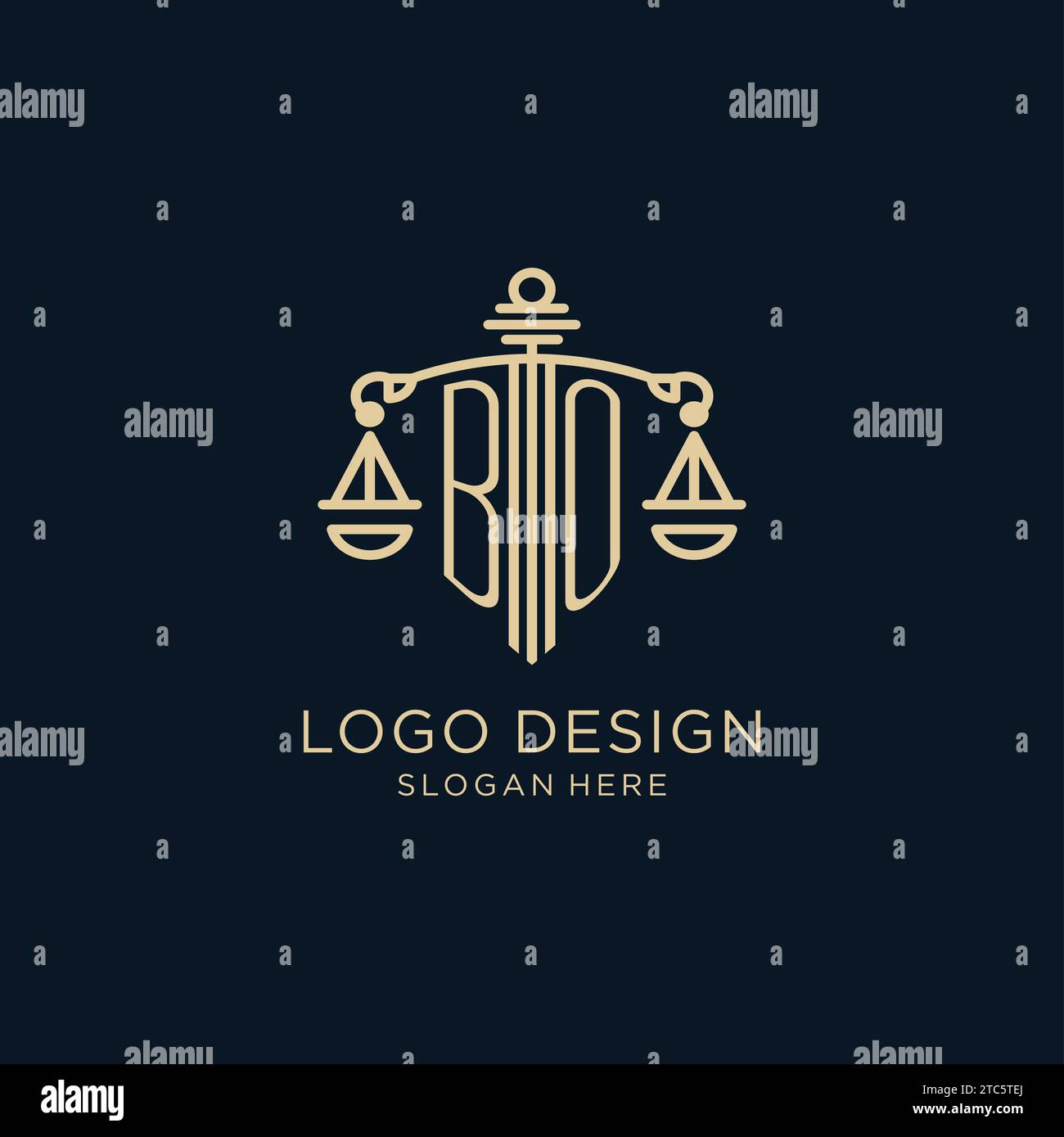 Initial BO logo with shield and scales of justice, luxury and modern ...