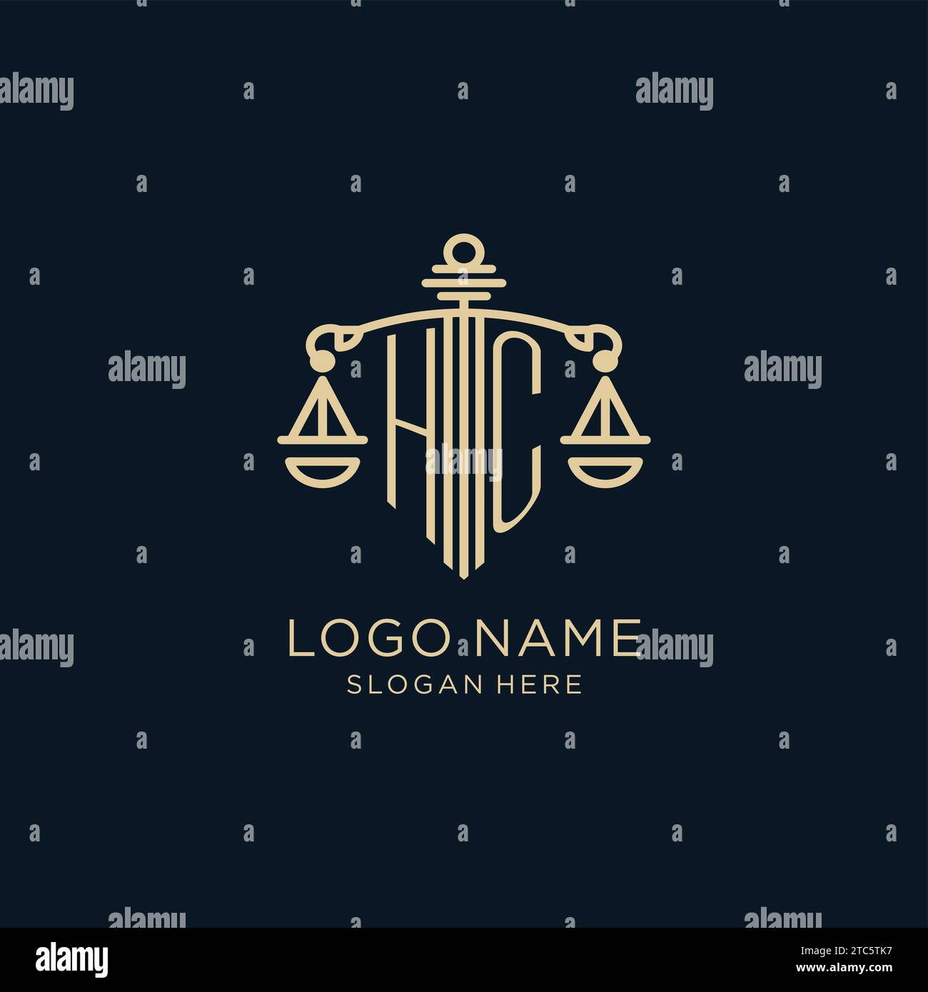 Initial HC logo with shield and scales of justice, luxury and modern ...