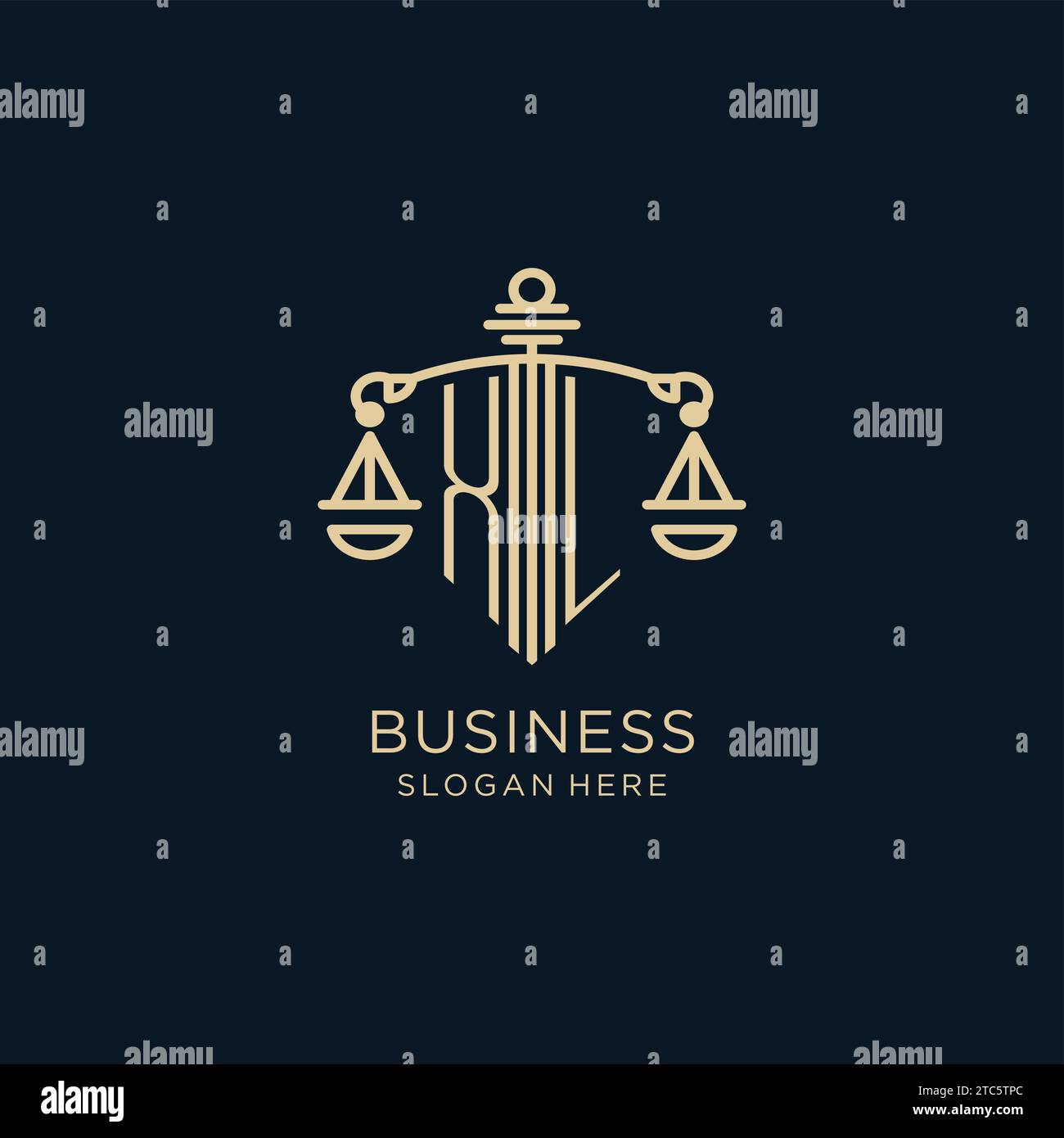 Initial XL logo with shield and scales of justice, luxury and modern law firm logo design vector graphic Stock Vector