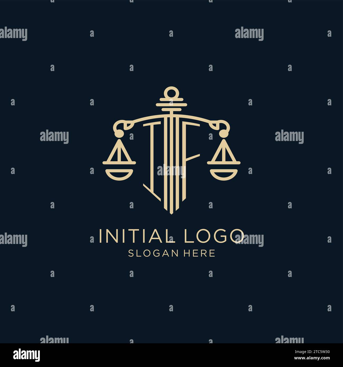 Initial IF logo with shield and scales of justice, luxury and modern ...
