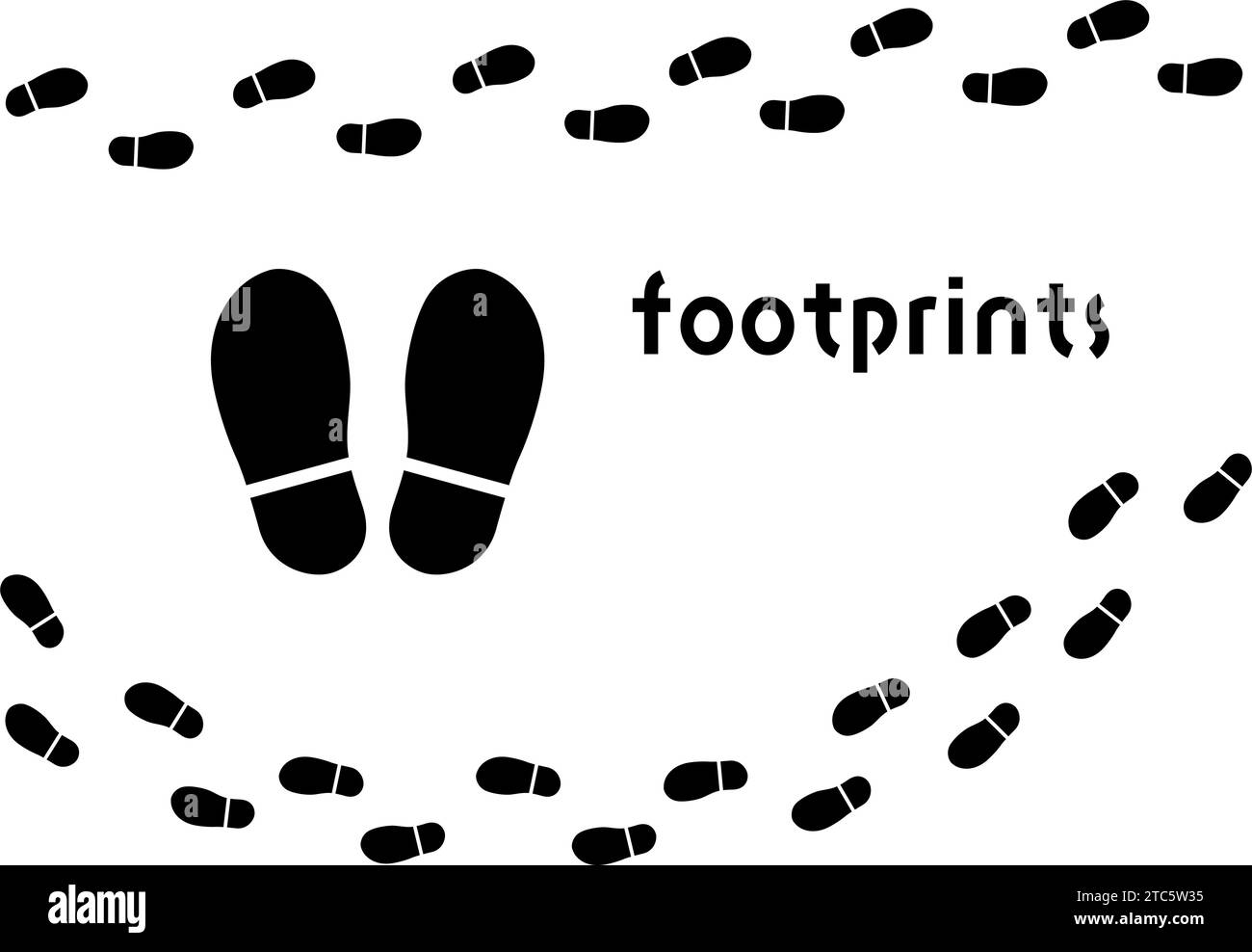 Footprints of humans walking straight and footprints of humans walking crooked.  Simple human shoe footprints. Stock Vector