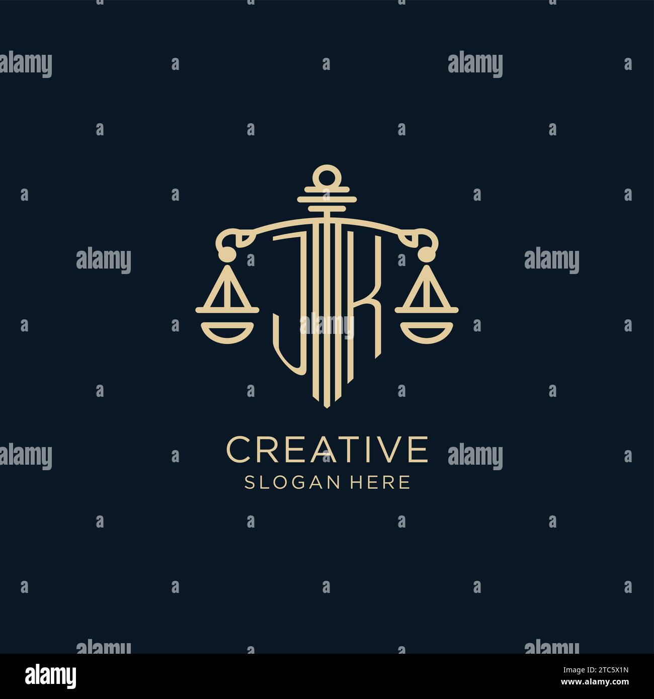 Initial JK logo with shield and scales of justice, luxury and modern ...