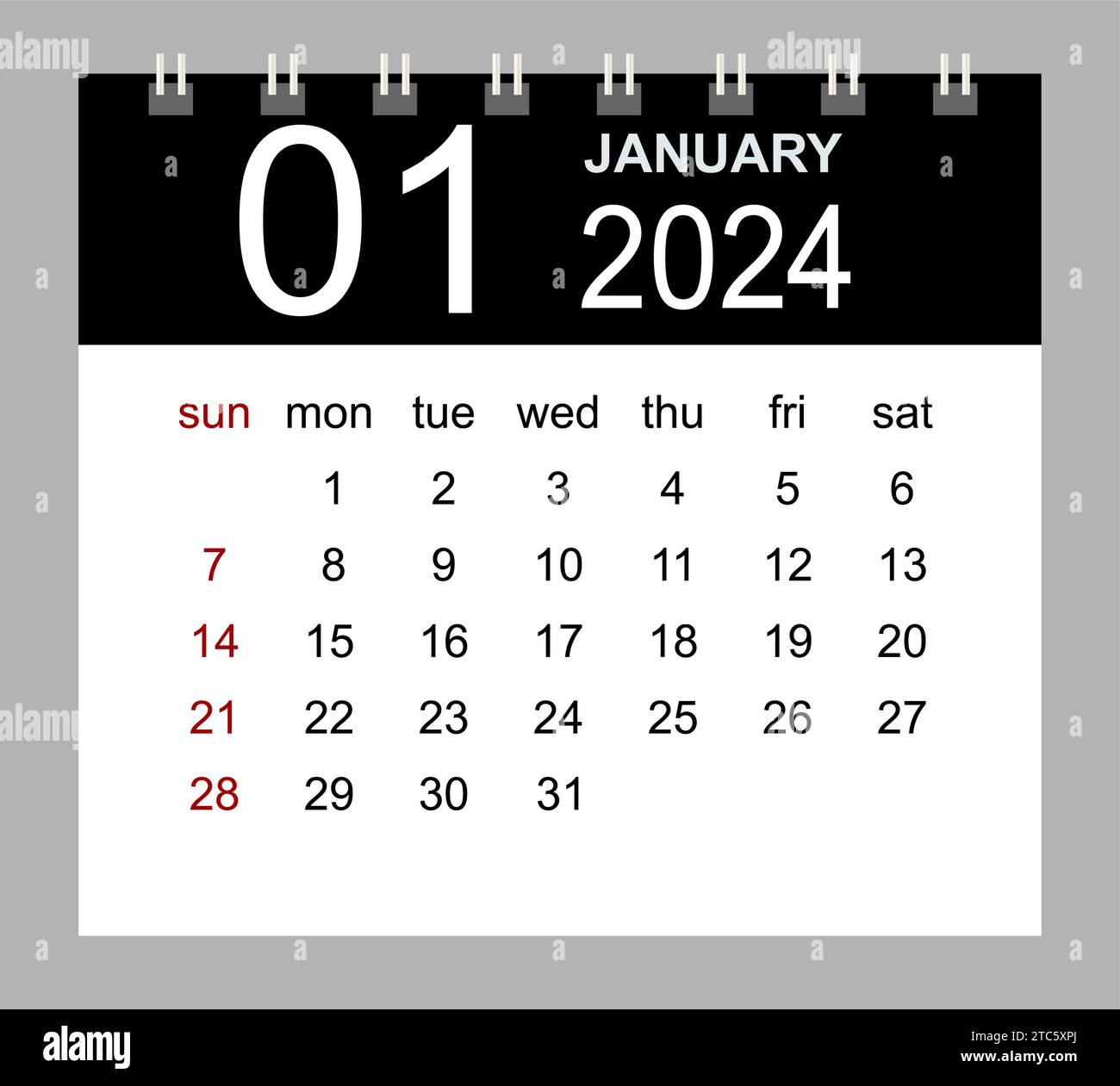 January 2024. Vector Monthly Calendar Template 2024 Year In Simple 