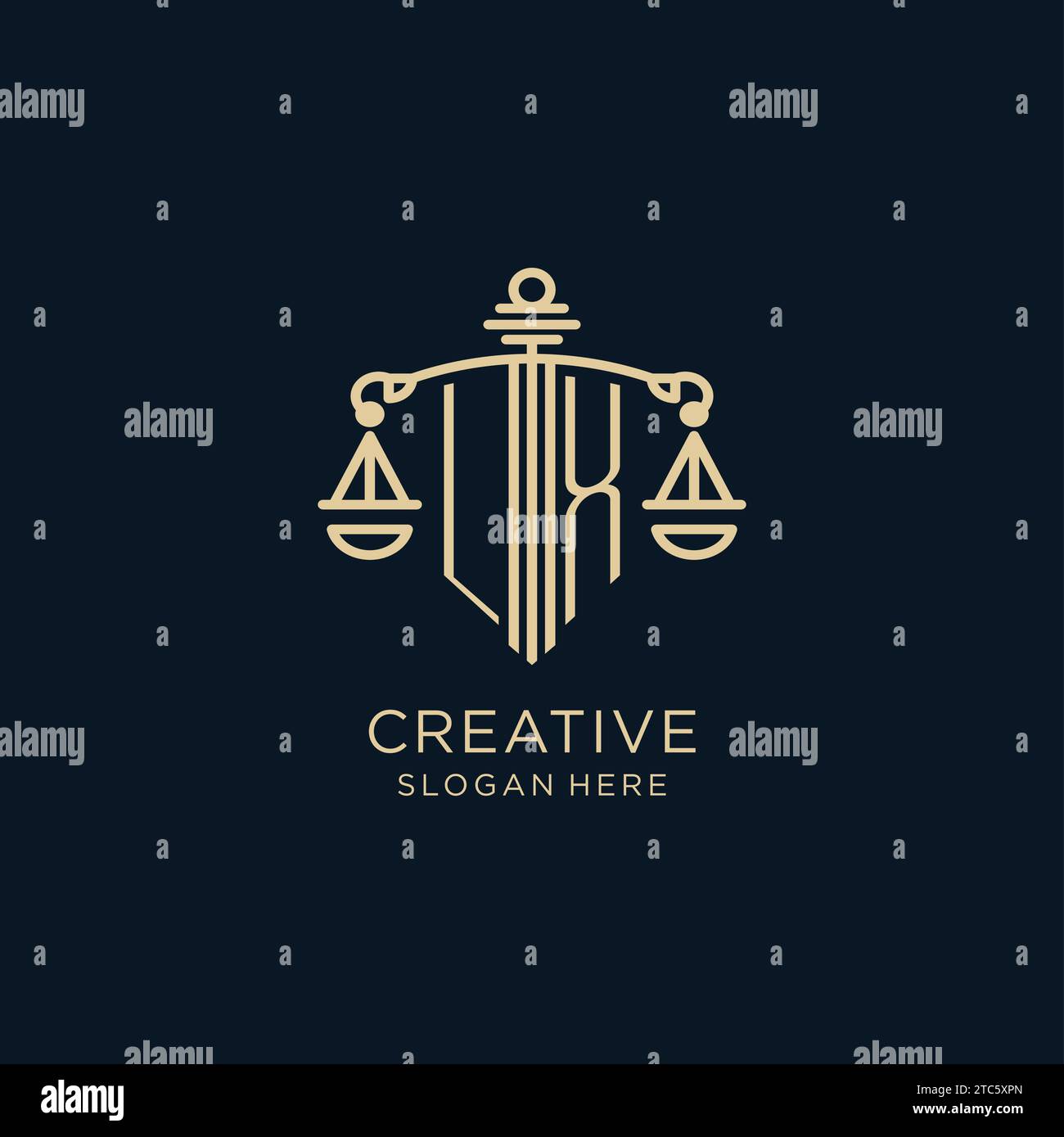 Initial LX logo with shield and scales of justice, luxury and modern ...