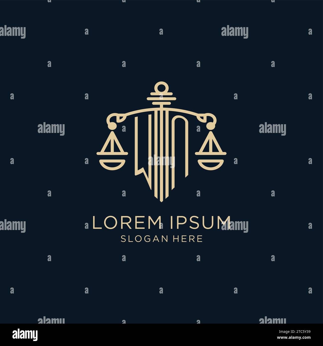 Initial WN logo with shield and scales of justice, luxury and modern ...