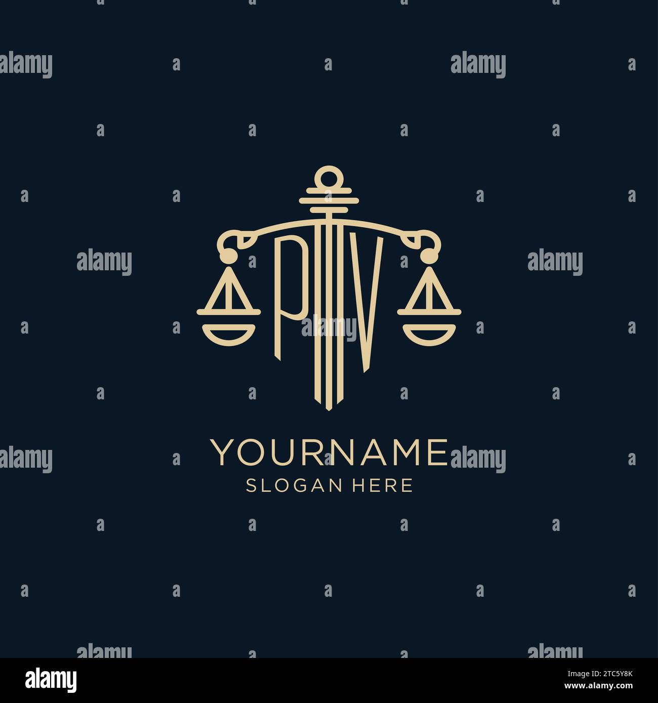 Initial PV logo with shield and scales of justice, luxury and modern ...