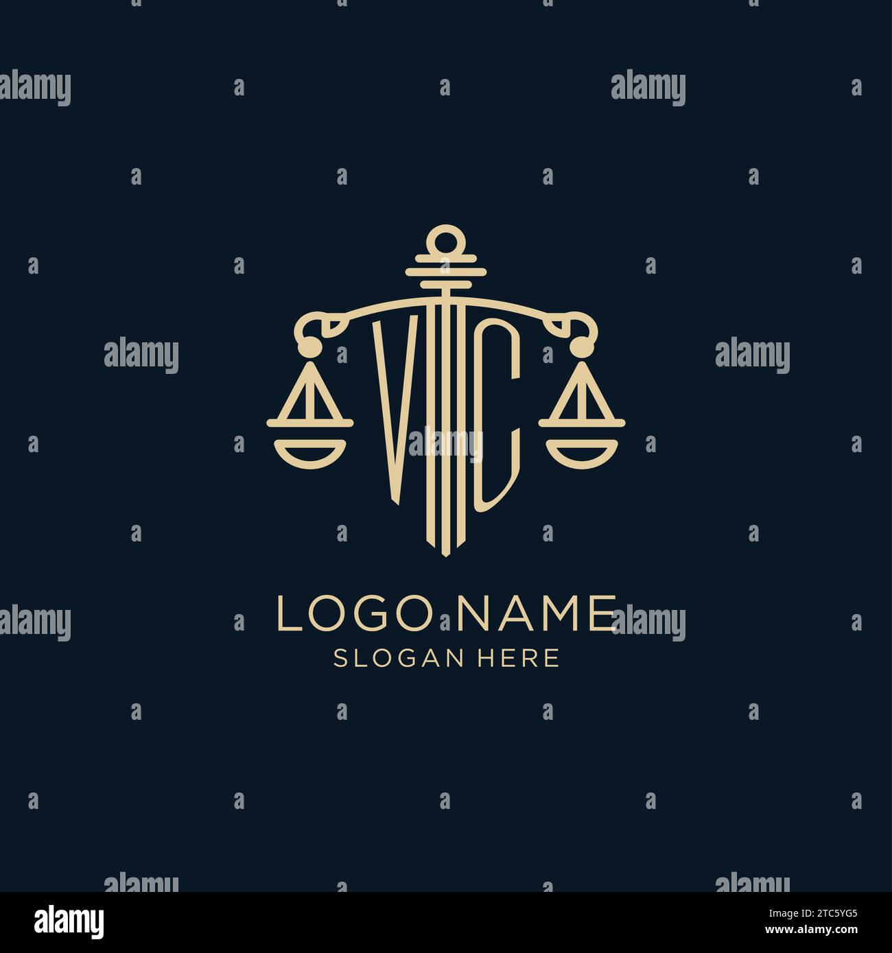Initial VC logo with shield and scales of justice, luxury and modern ...