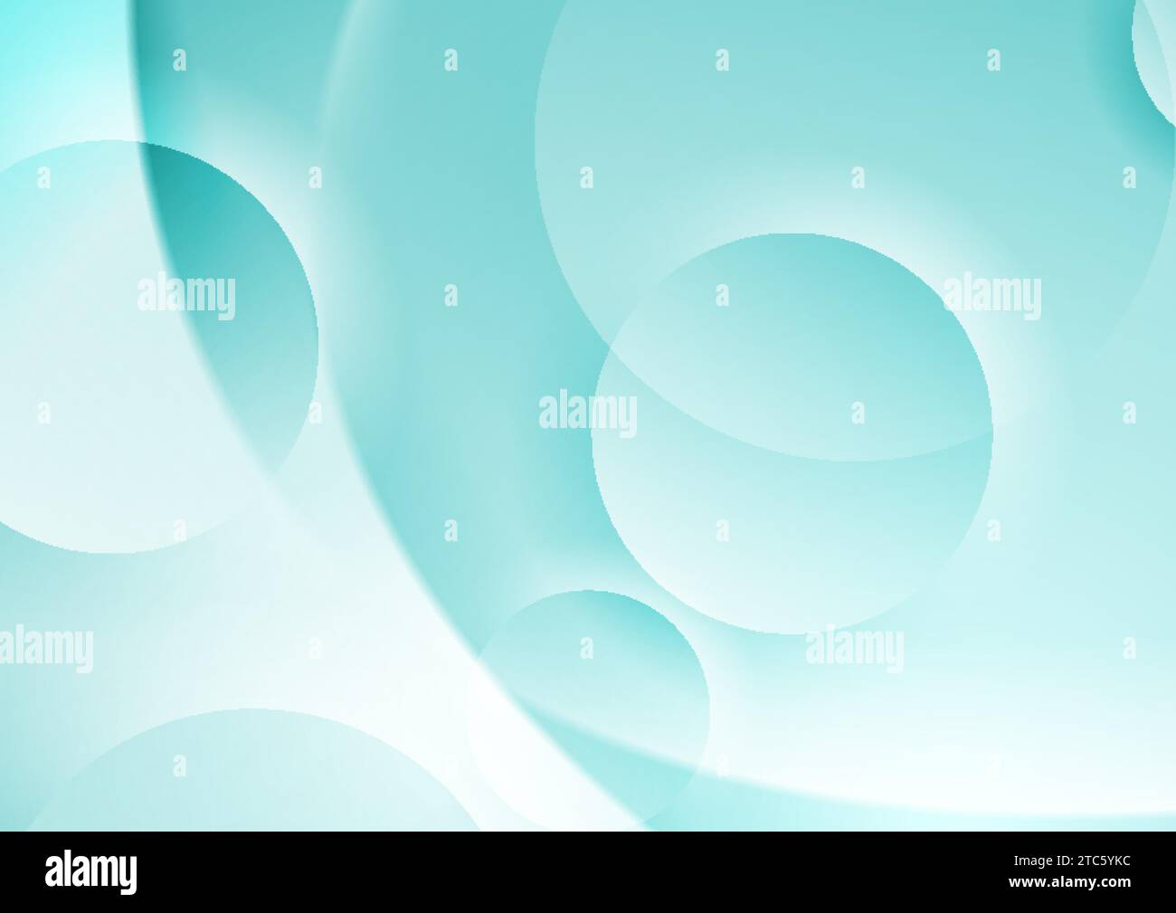 Cyan blue waves and glossy circles abstract geometric background. Vector design Stock Vector