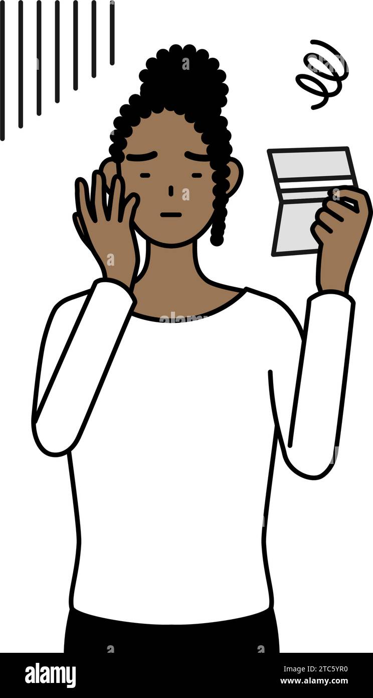 African-American woman looking at her bankbook and feeling depressed, Vector Illustration Stock Vector