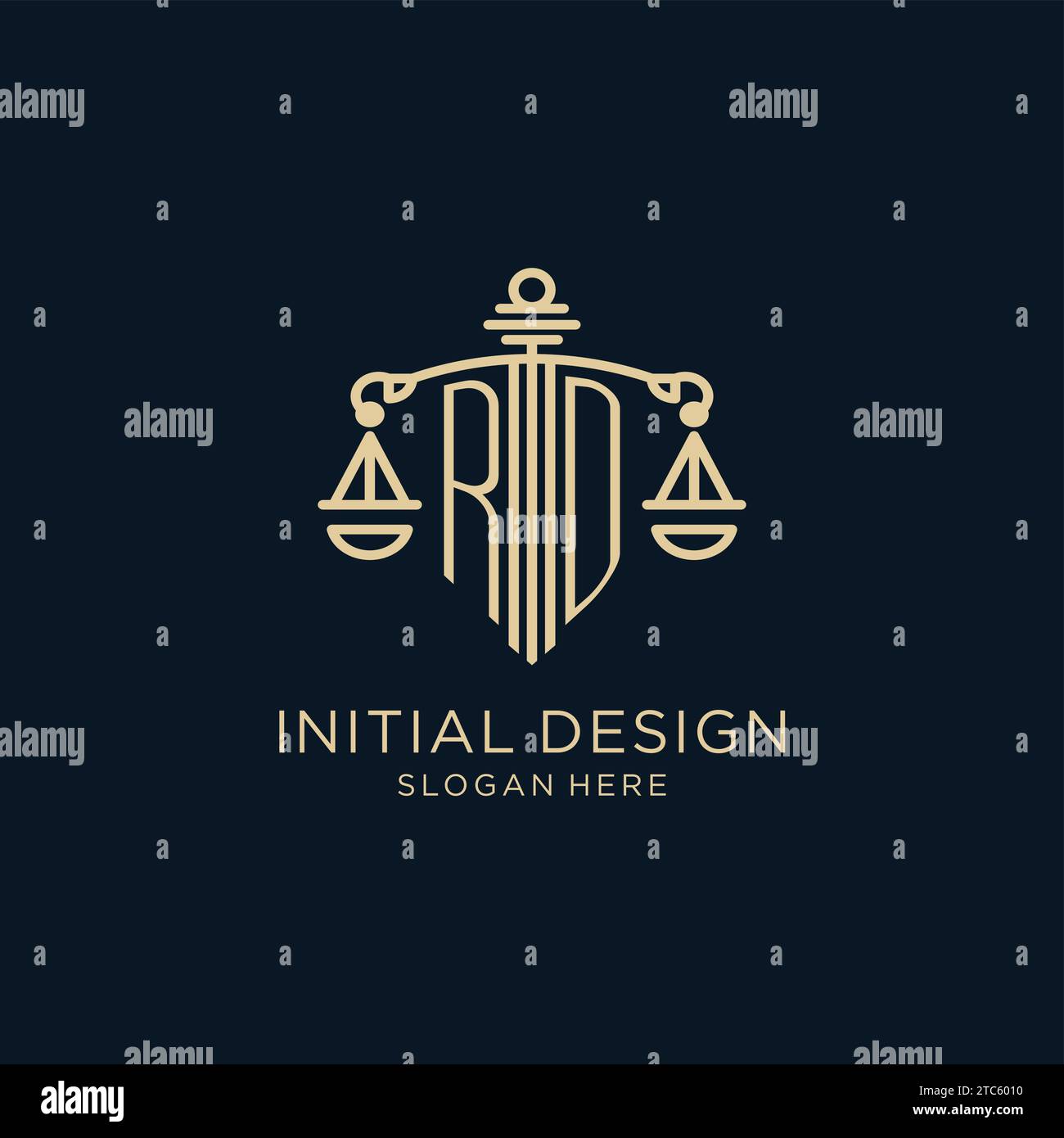 Initial RD logo with shield and scales of justice, luxury and modern ...