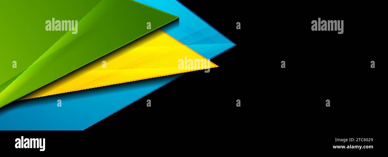 Colorful shiny glossy triangles abstract geometry background. Technology vector banner design Stock Vector