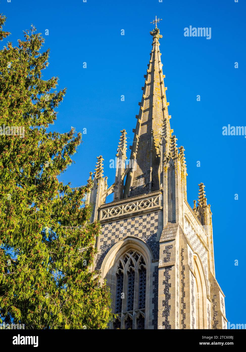 Spire of All Saints Church, Blue Sky, Marlow, Buckinghamshire, England, UK, GB. Stock Photo