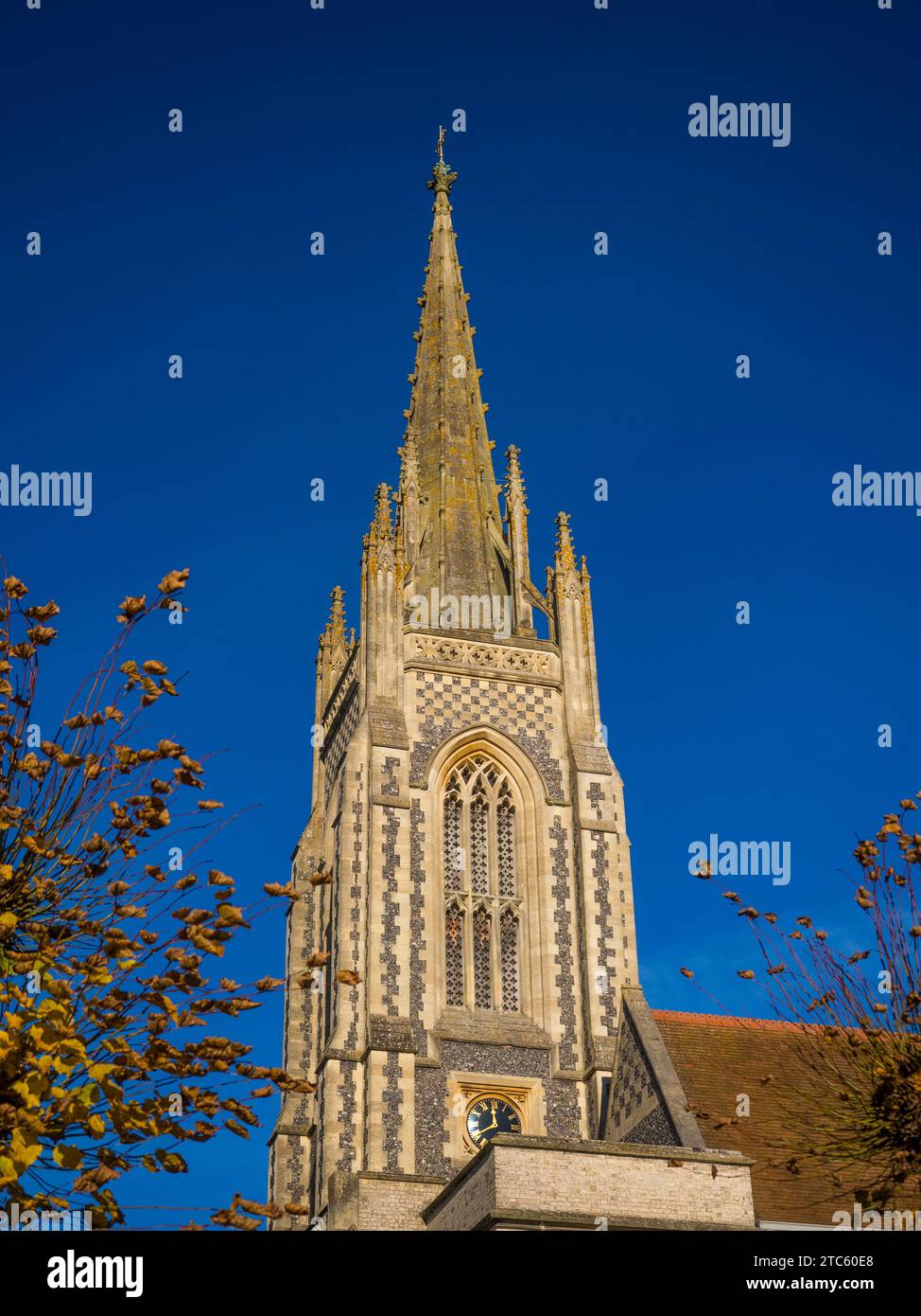 Spire of All Saints Church, Blue Sky, Marlow, Buckinghamshire, England, UK, GB. Stock Photo