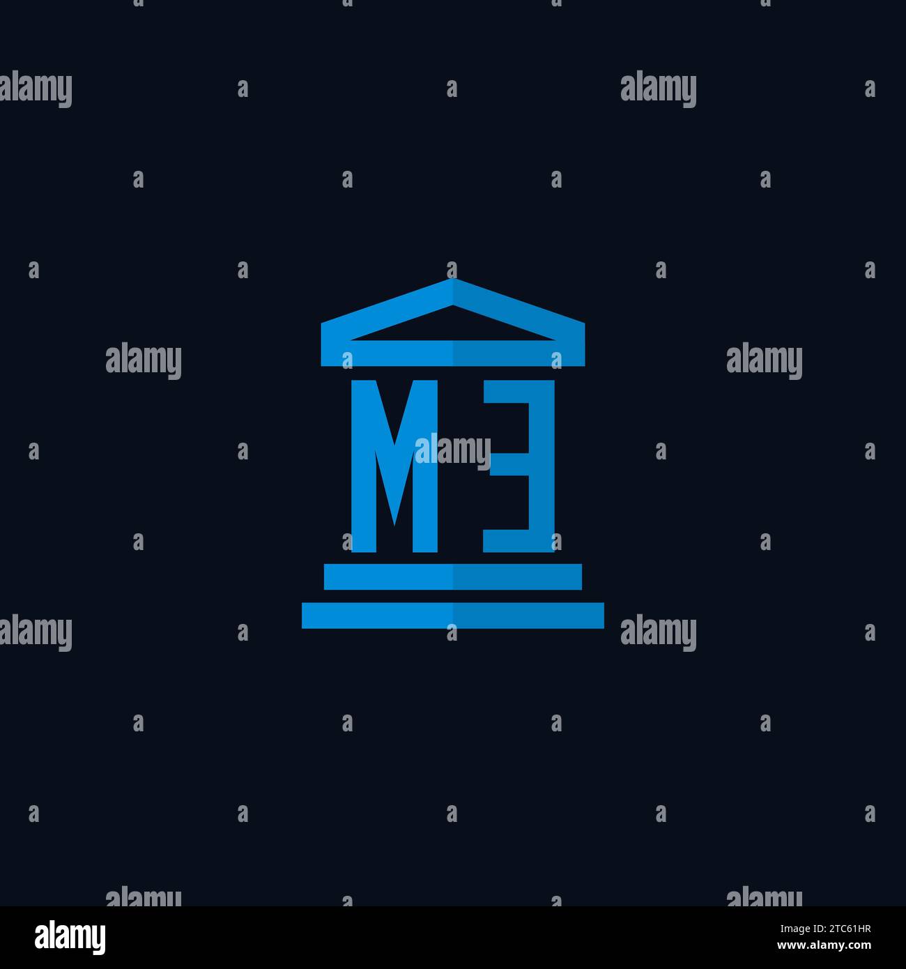 ME initial logo monogram with simple courthouse building icon design ideas Stock Vector