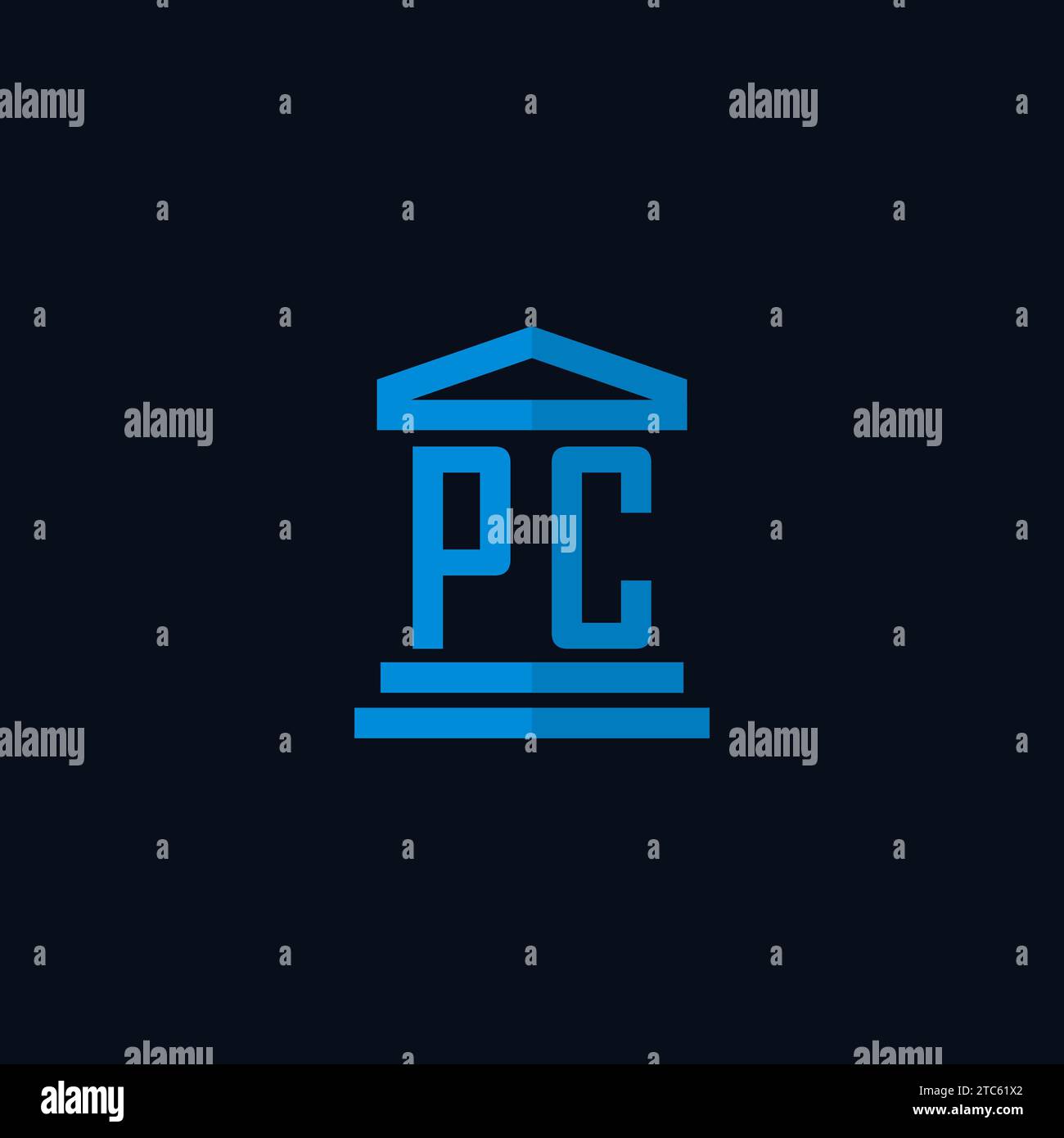 PC initial logo monogram with simple courthouse building icon design ideas Stock Vector