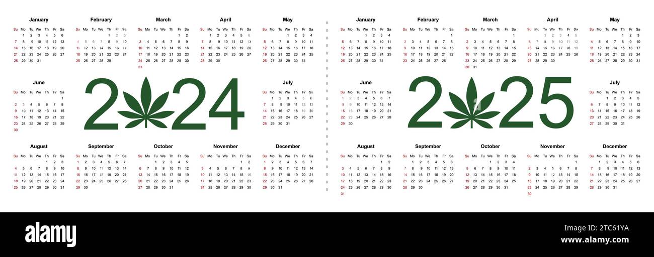 Marijuana calendar for 2024 and 2025 year. Medical Cannabis. Simple