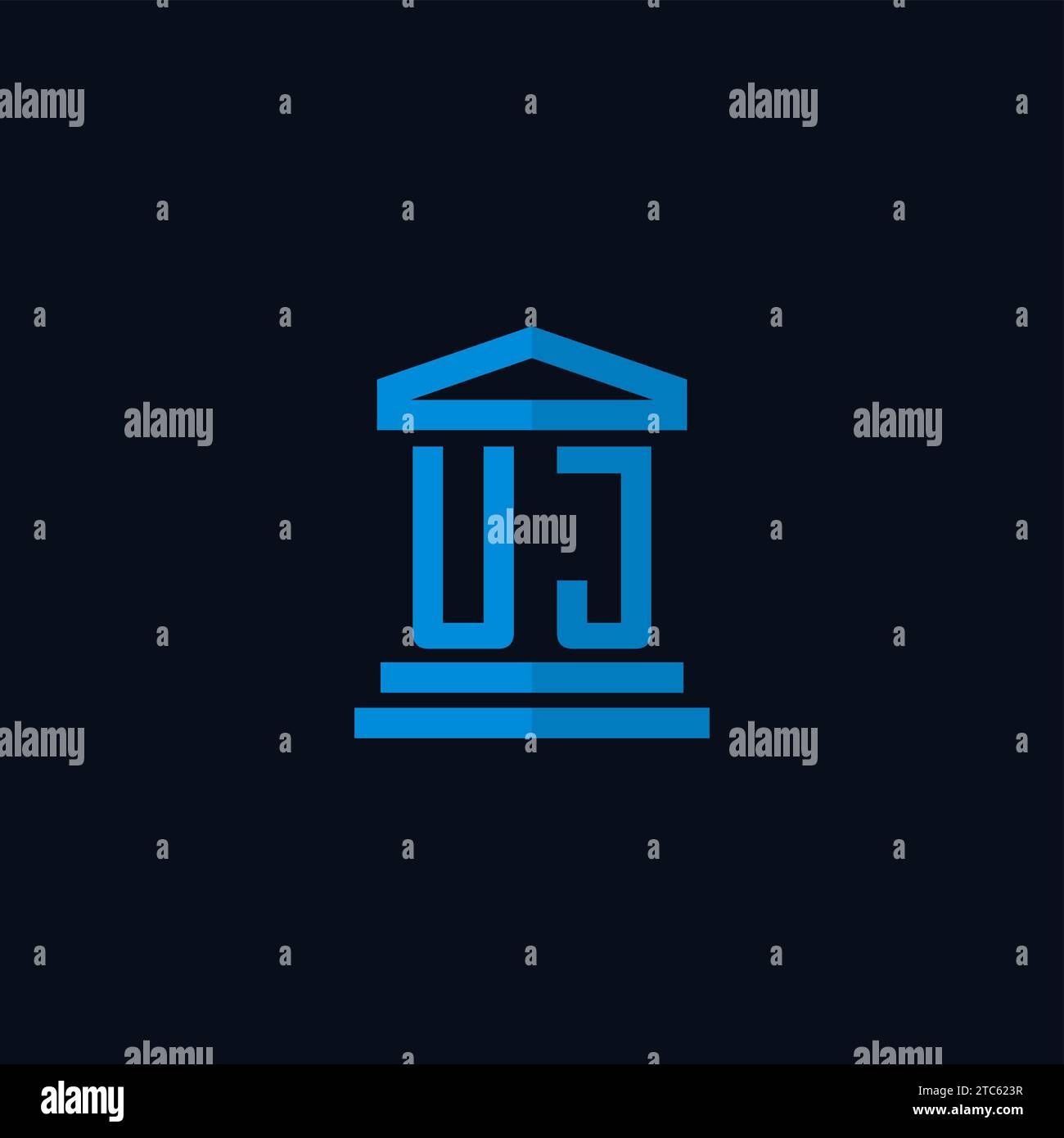 UJ initial logo monogram with simple courthouse building icon design ideas Stock Vector