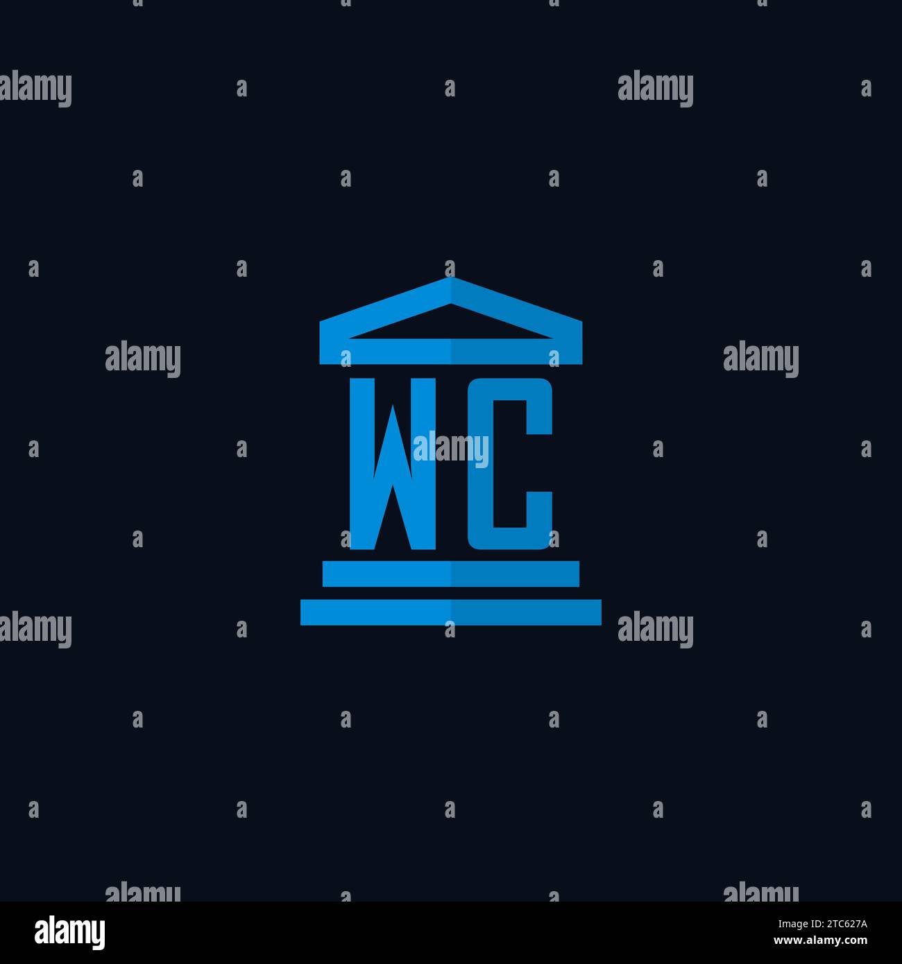 WC initial logo monogram with simple courthouse building icon design ideas Stock Vector