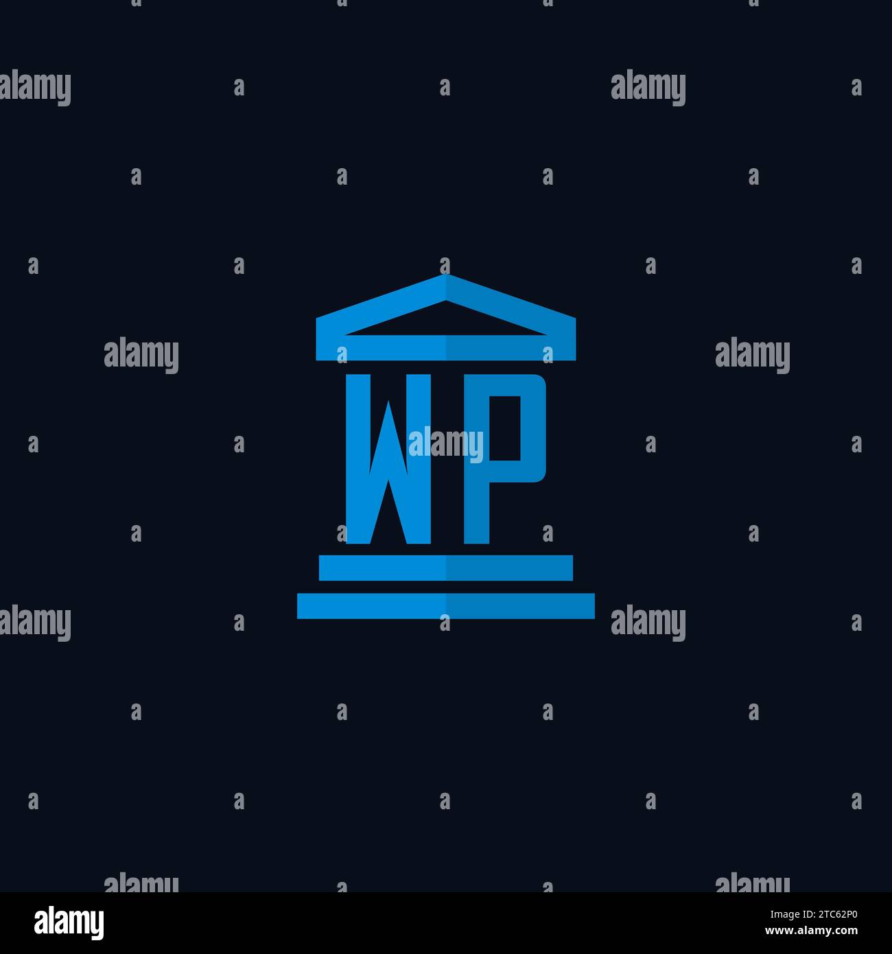 WP initial logo monogram with simple courthouse building icon design ideas Stock Vector