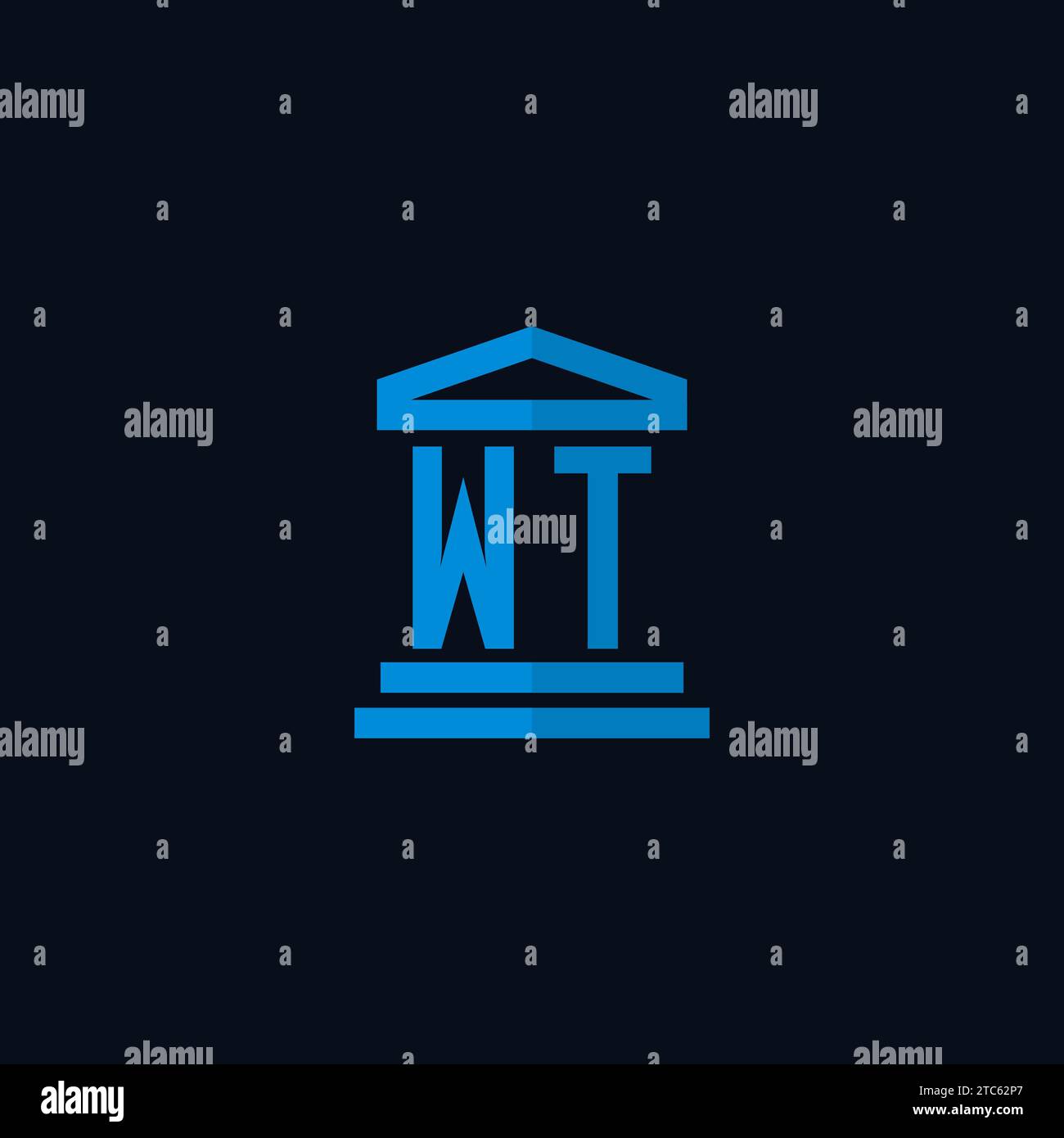 WT initial logo monogram with simple courthouse building icon design ideas Stock Vector