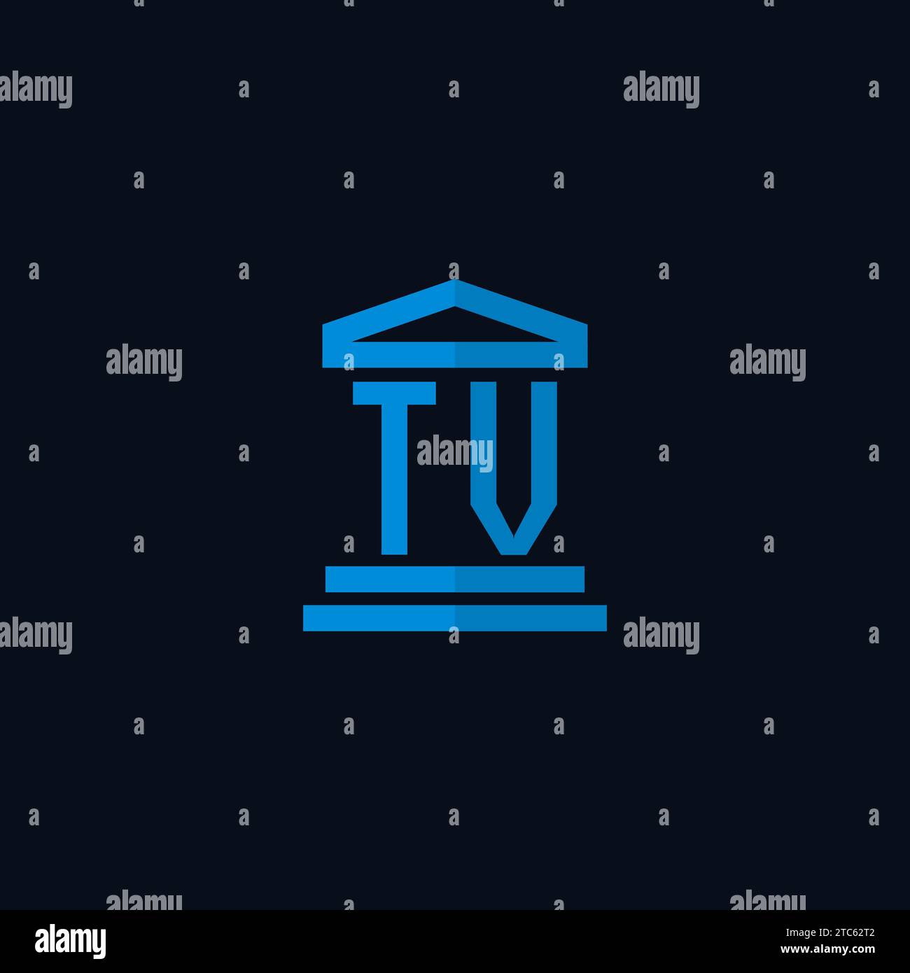 TV initial logo monogram with simple courthouse building icon design ideas Stock Vector