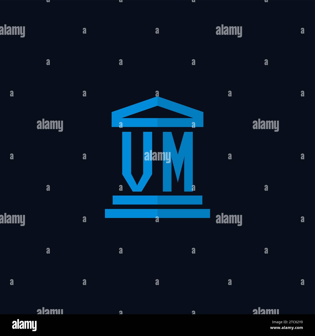 VM initial logo monogram with simple courthouse building icon design ideas Stock Vector