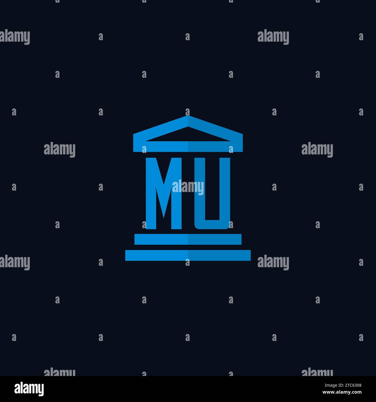 MU initial logo monogram with simple courthouse building icon design ideas Stock Vector