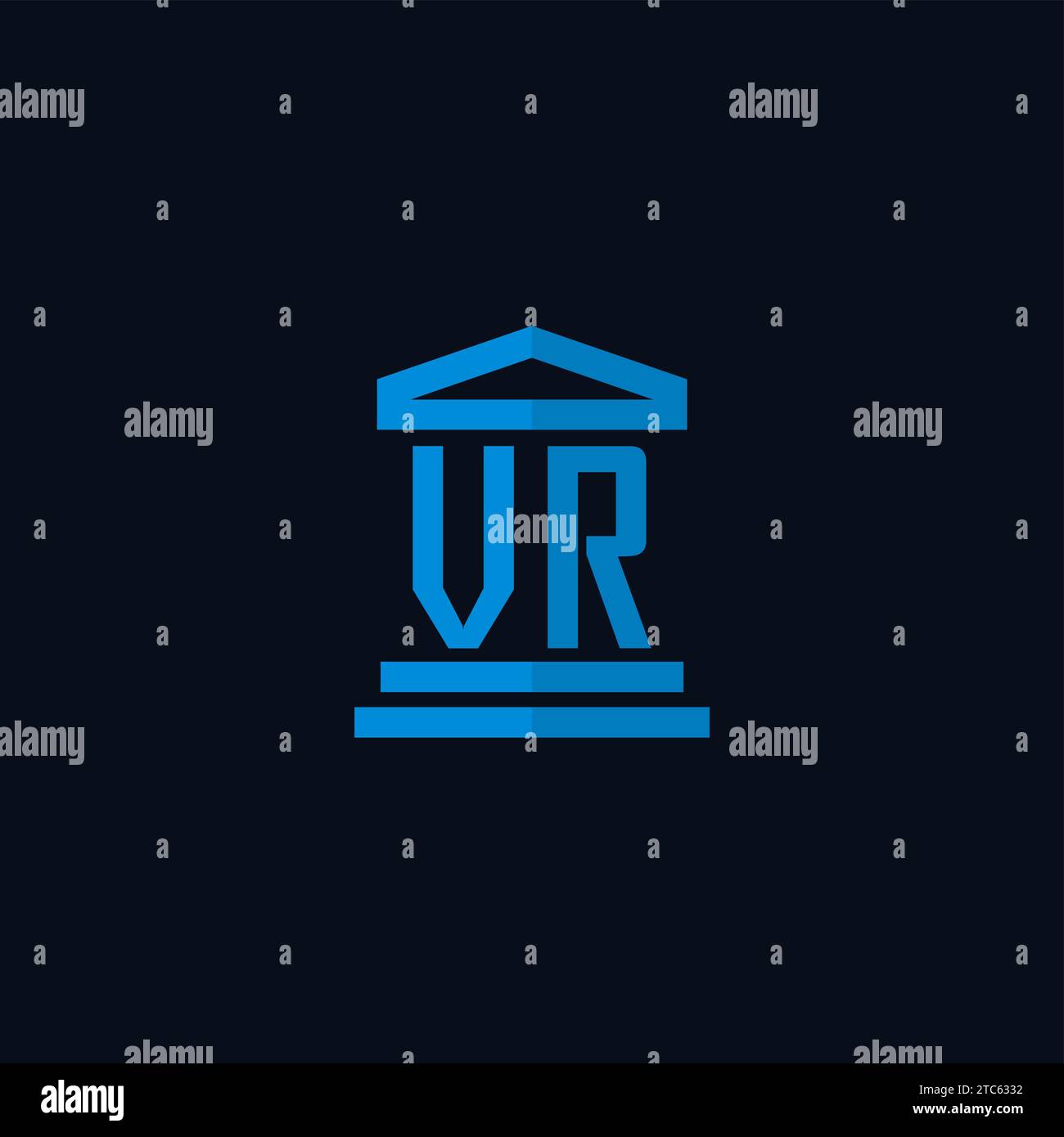 VR initial logo monogram with simple courthouse building icon design ideas Stock Vector