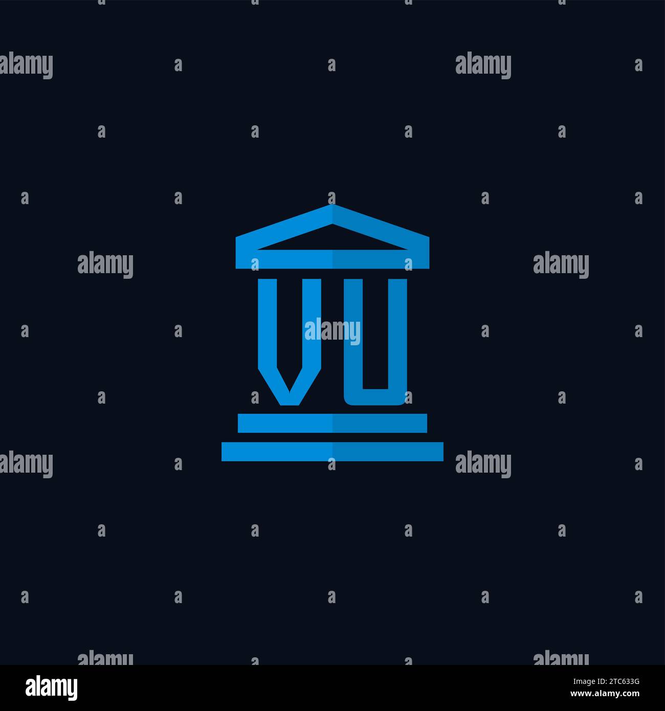 VU initial logo monogram with simple courthouse building icon design ideas Stock Vector