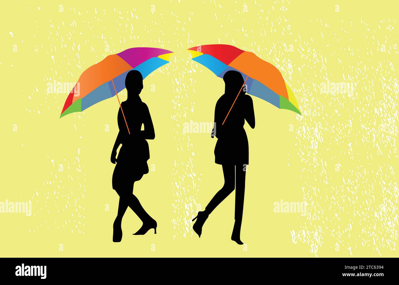 Free Vector Girls with Umbrella Walking in the Rain Illustration Design Stock Vector