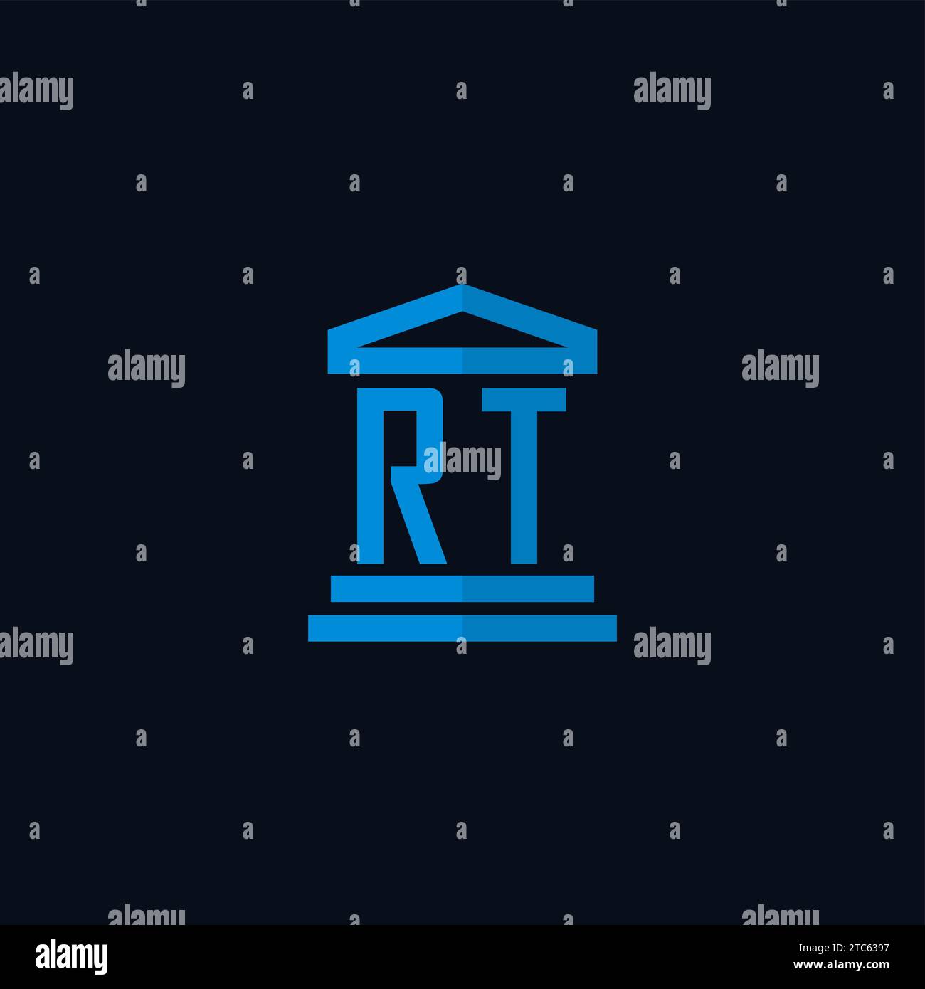 RT initial logo monogram with simple courthouse building icon design ideas Stock Vector
