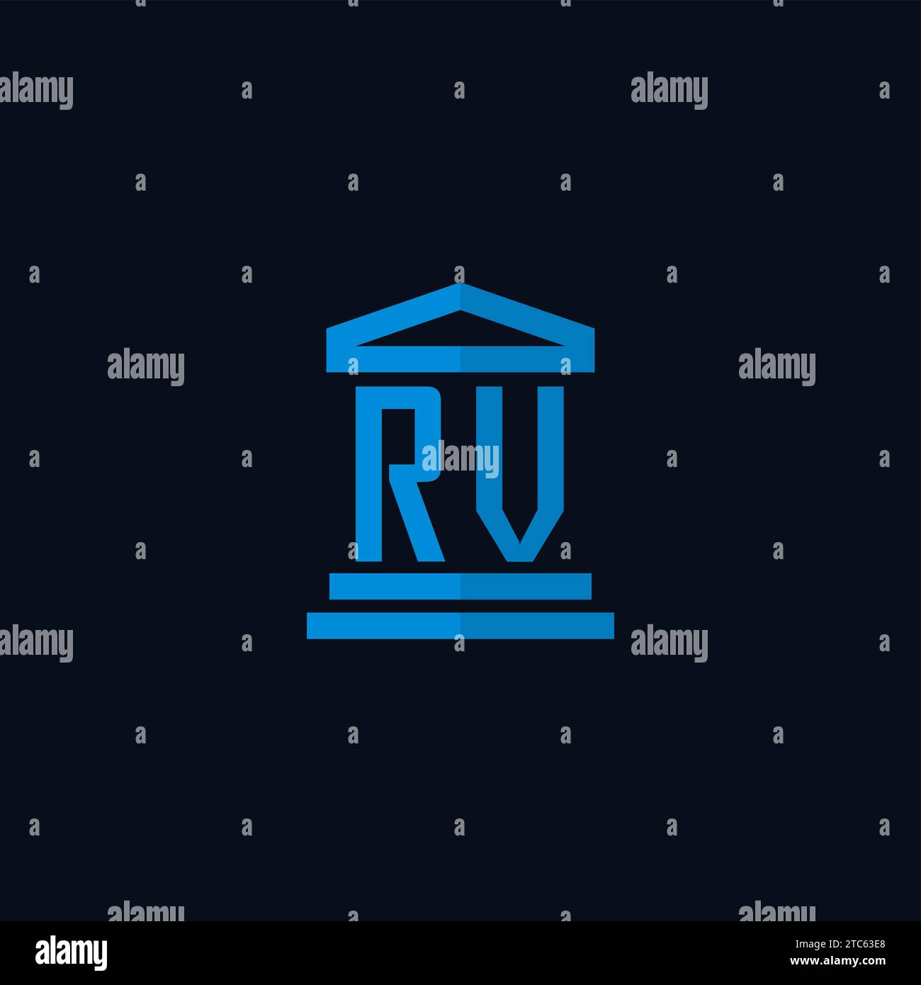 RV initial logo monogram with simple courthouse building icon design ideas Stock Vector