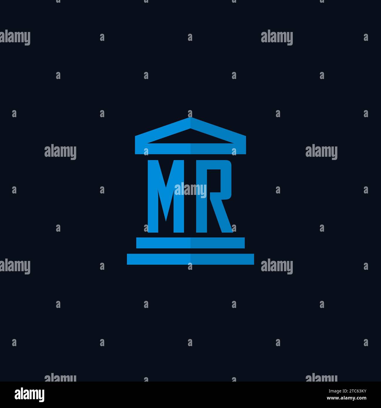 MR initial logo monogram with simple courthouse building icon design ideas Stock Vector