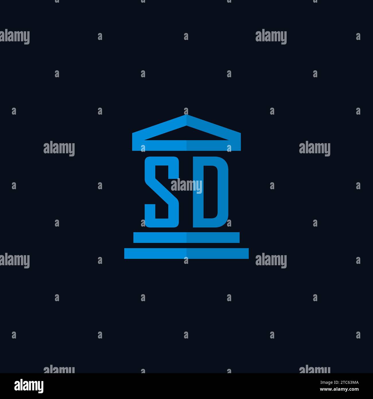 SD initial logo monogram with simple courthouse building icon design ideas Stock Vector