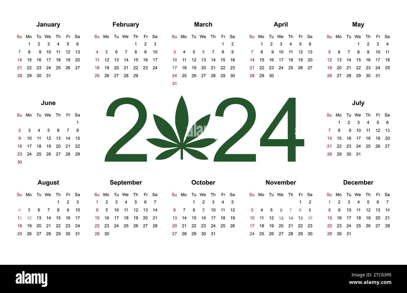 marijuana-calendar-for-2024-medical-cannabis-simple-vector-template-isolated-vector-illustration-on-white-background-stock-vector-image-art-alamy