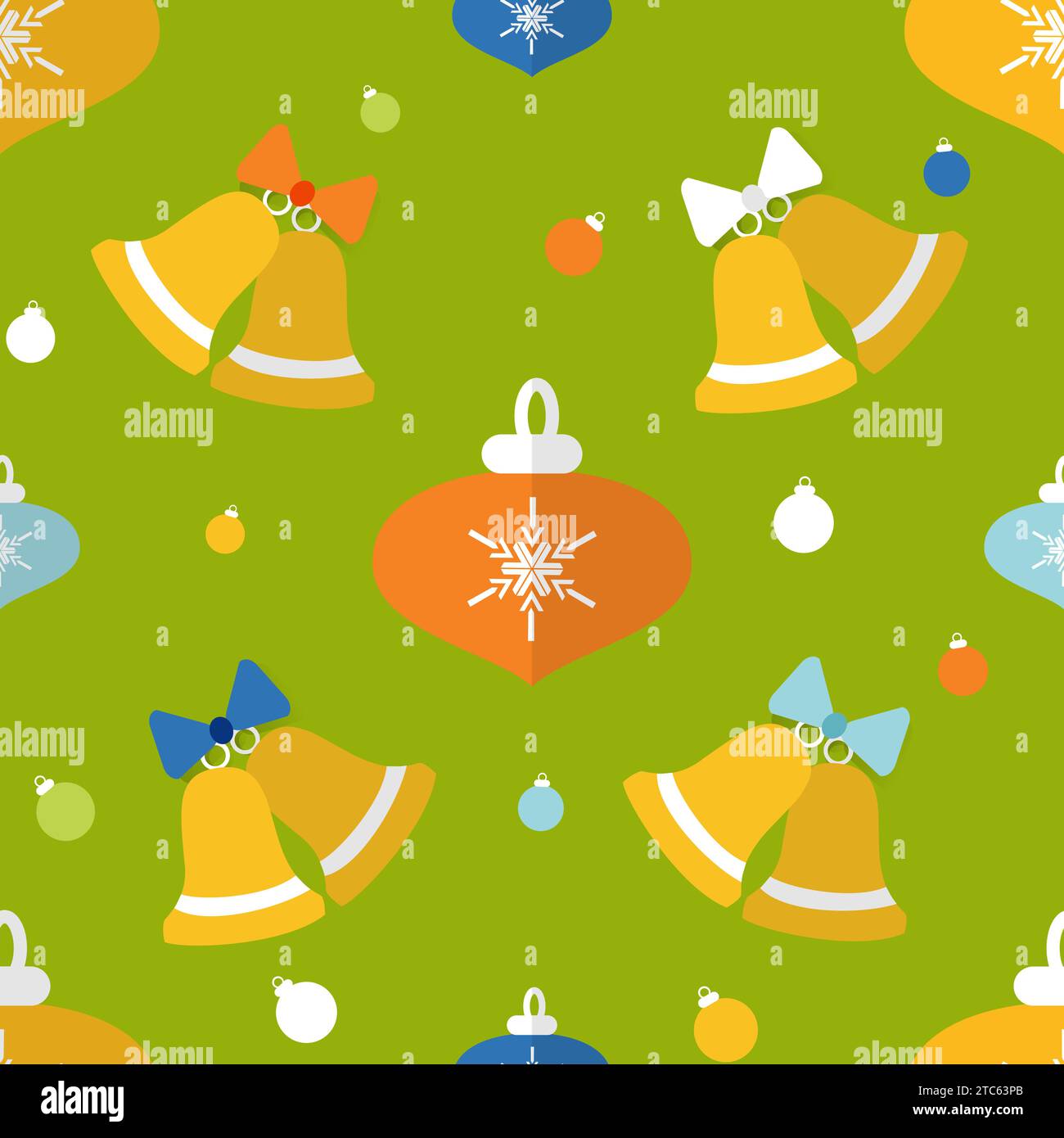 Christmas seamless pattern with bells and decorations in flat style Stock Vector
